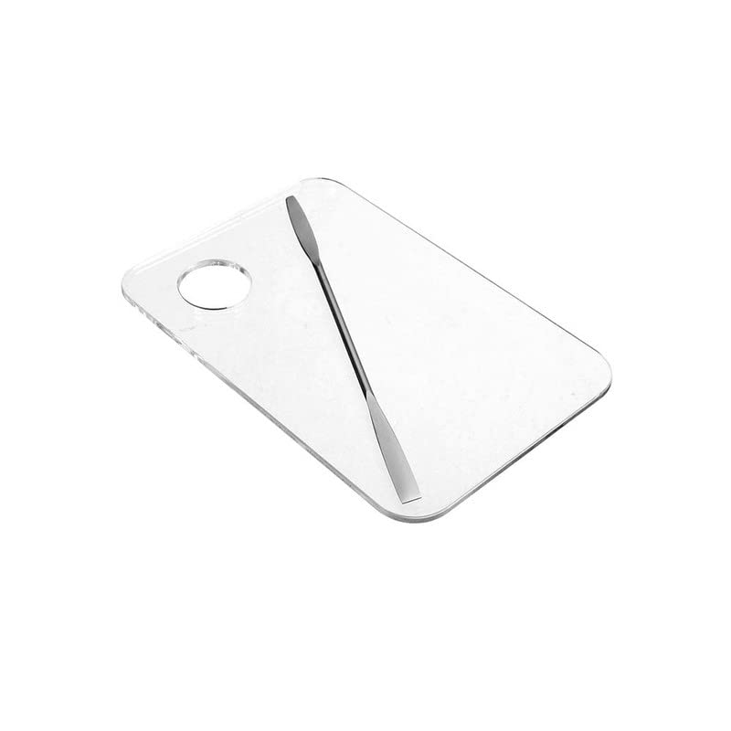 FAMEZA 1PC Clear Acrylic Makeup Palette with Stainless Steel Mixing Spatula - Nail Stamping Plates, Polish Gel & Eyeshadow Foundation Tool for Professional Manicure & Makeup Application