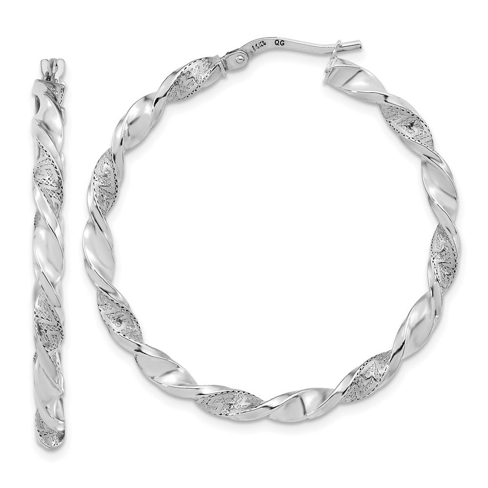 14K Gold Twisted Hoop Earrings for Women - Polished & Textured Design - Elegant Everyday & Party Jewelry Gift