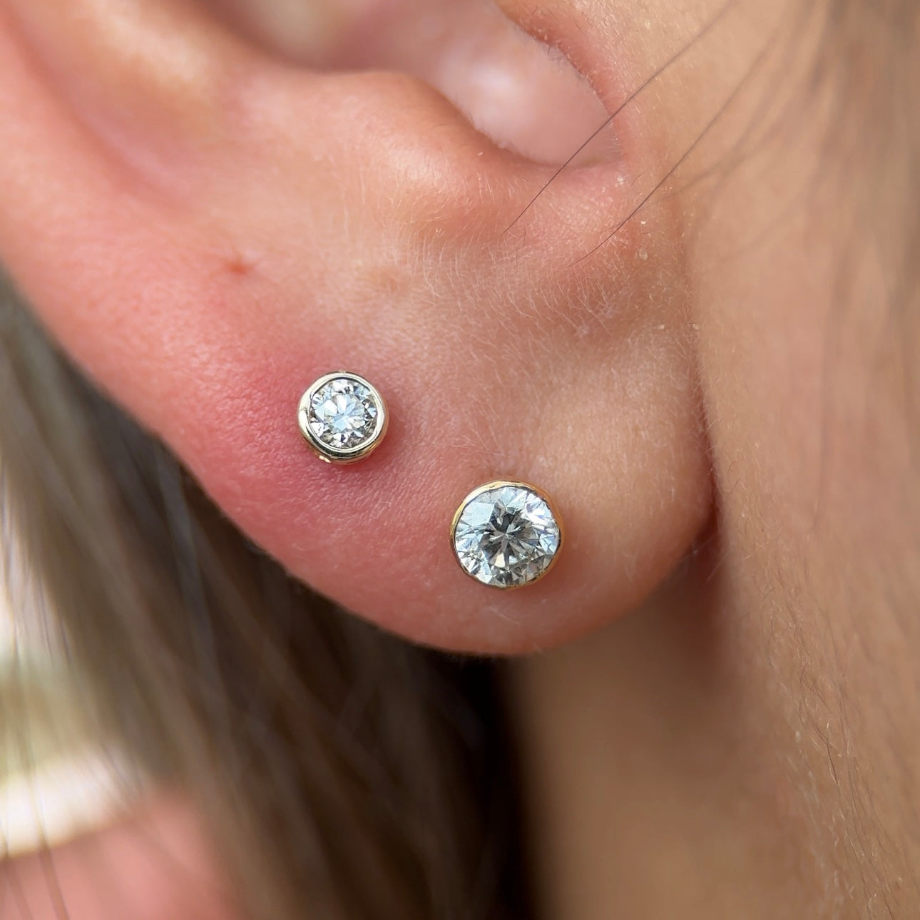 14K White Gold Gemstone Flat Back Stud Earrings - Dainty Bezel Set Jewelry for Everyday Wear & Special Occasions