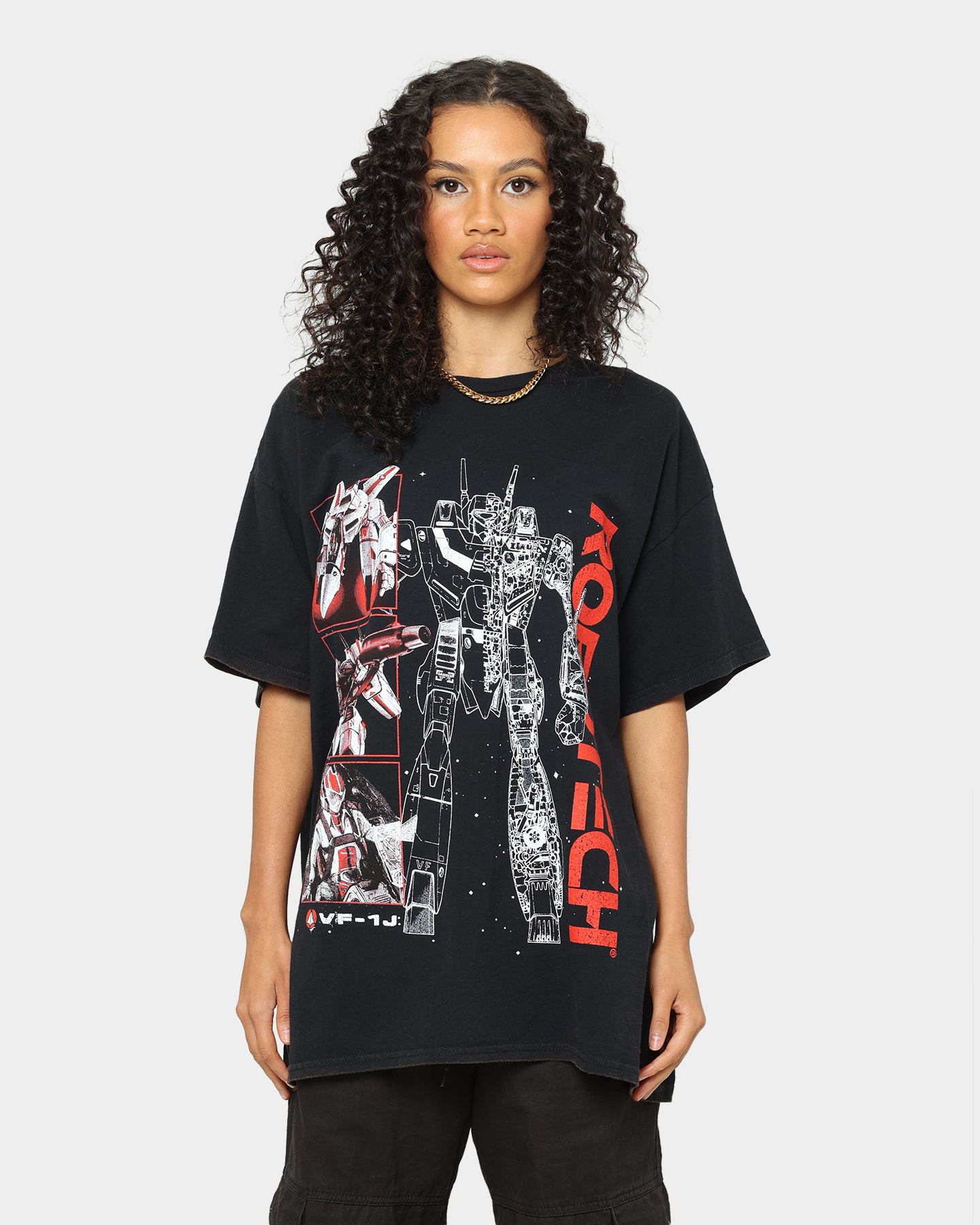 American Thrift X Robotech VFIJ Vintage Washed Black T-Shirt - Retro Anime Fashion for Collectors & Sci-Fi Fans