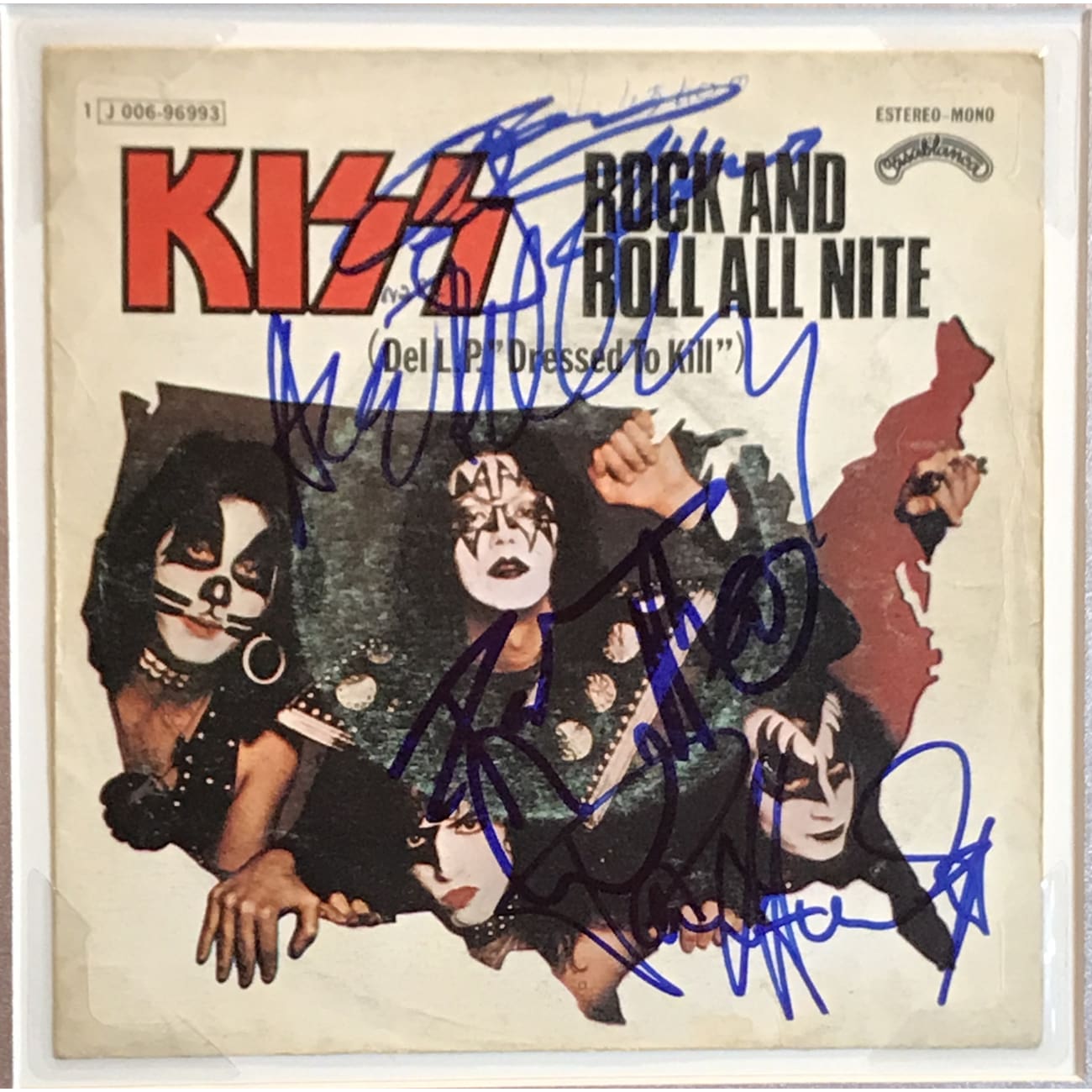 KISS 45 Sleeve Autographed by Original Band Members with Epperson COA - Rare Collectible for Music Fans & Memorabilia Display