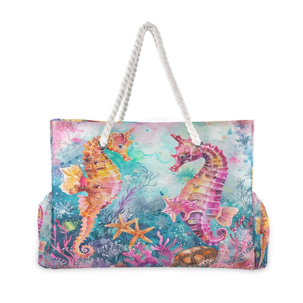 Stylish Large Beach Tote Bag for Women - Waterproof Turtle Flower Starfish Design Pool Shoulder Bag | Perfect for Beach Vacation, Swimming Pool, Summer Outings & Shopping