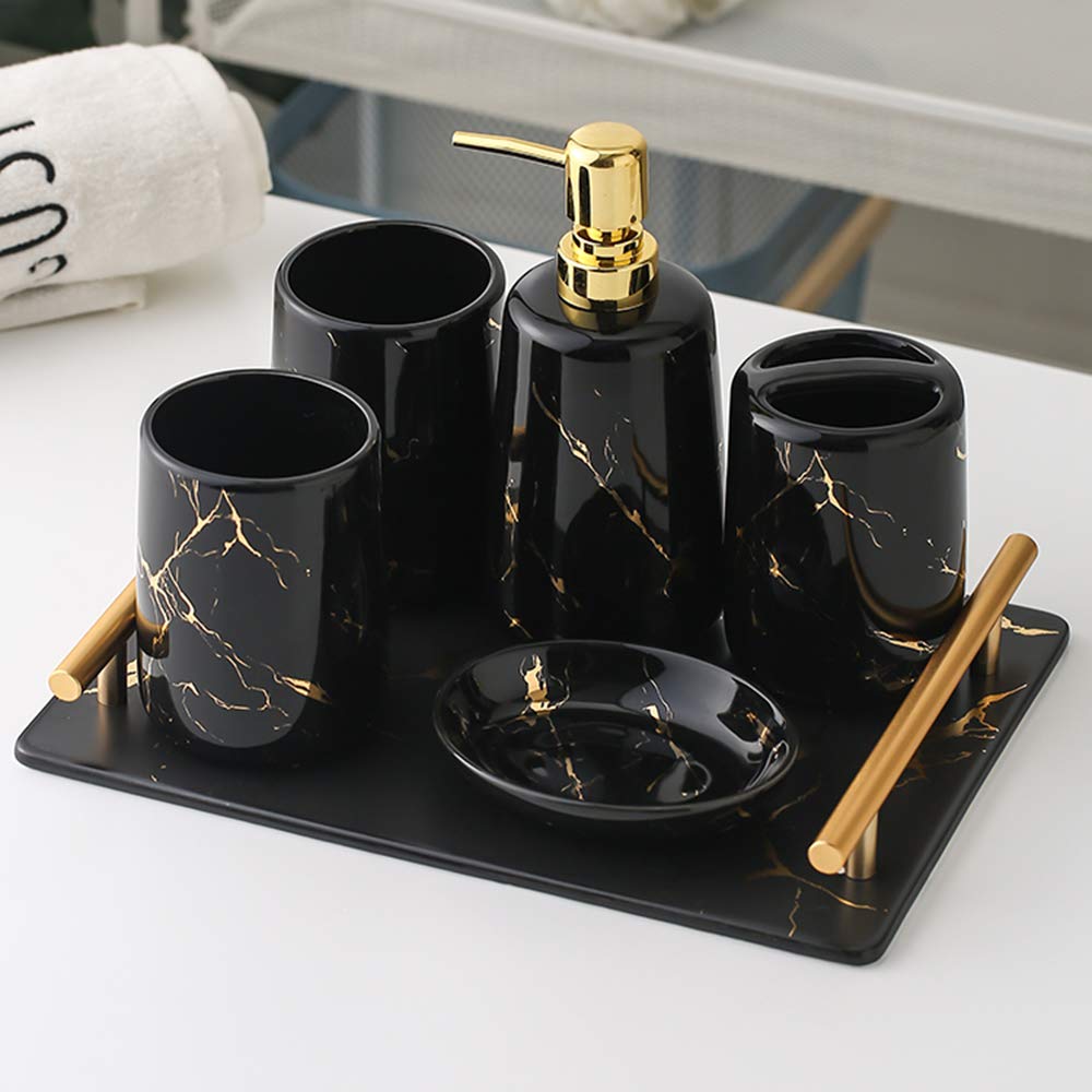 Premium Soap Dispenser Set with Toothbrush Holder, Soap Dish & 2 Tumblers - Modern Bathroom Accessories for Home & Hotel Use | Elegant Liquid Soap Dispenser for Sink Countertop Organization