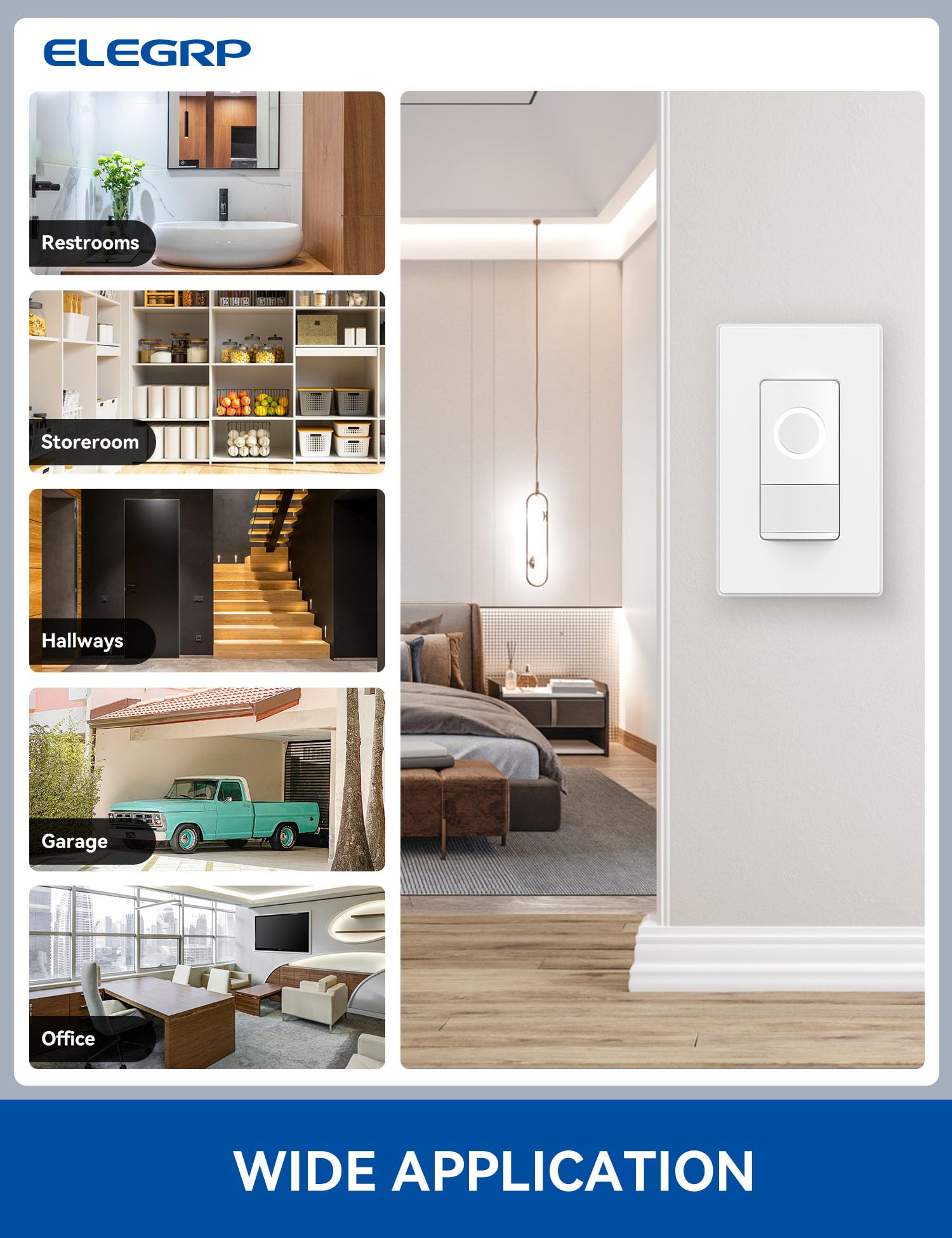 ELEGRP Smart Motion Sensor Light Switch 4 Pack - 2.4GHz Wi-Fi Single Pole, Works with Alexa & Google Assistant, APP Remote Control, UL Certified, No Hub Required (White) - Perfect for Home Automation, Smart Lighting Control in Bedrooms, Hallways & Staircases