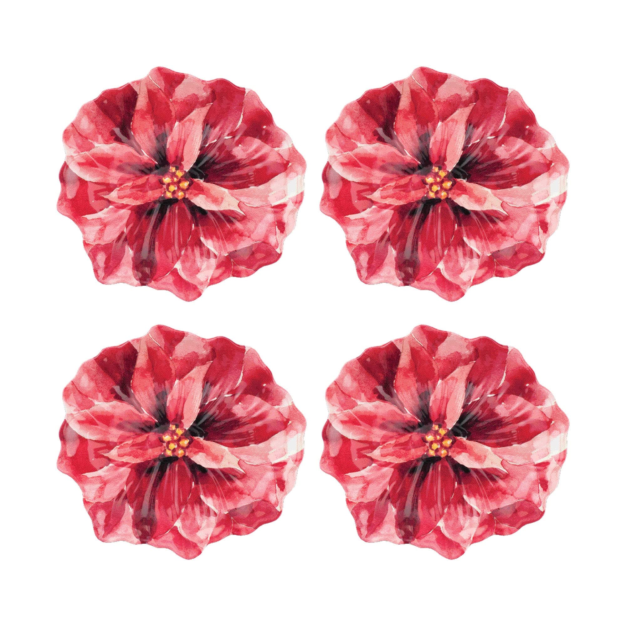 UPware 4-Piece 7.5 Inch Melamine Dessert Plates - Floral Shaped Appetizer & Dinner Plates for Party, Snacks, Fruits, Side Dishes (Poinsettias) | Durable & Lightweight for Indoor/Outdoor Dining, Picnics, BBQs, and Special Occasions