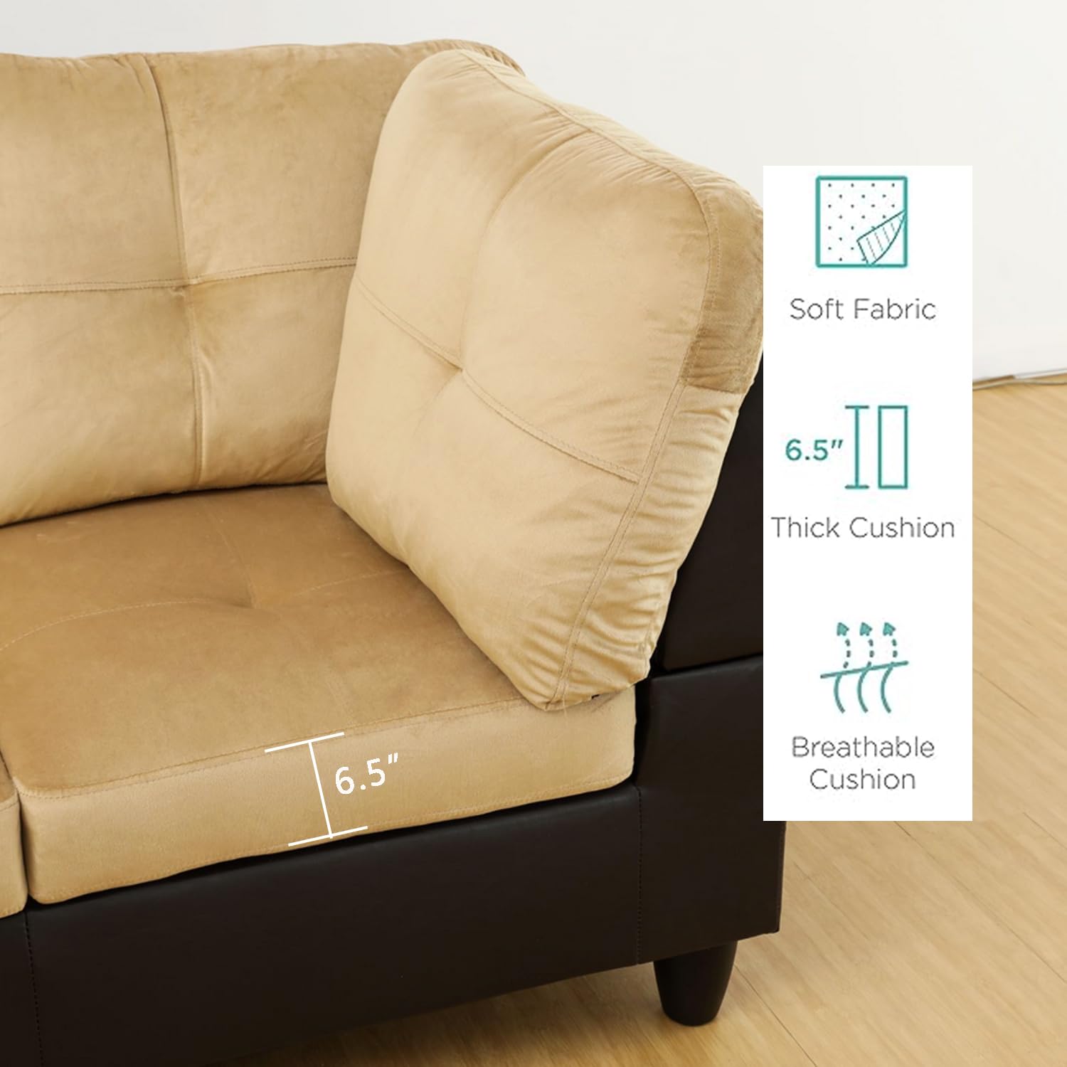 Ainehome 2-Piece L-Shaped Sectional Sofa Set - Soft Microfiber Couch with Chaise Lounge, Modern Living Room Furniture (Beige, Left-Facing) - Perfect for Small Spaces, Apartments & Cozy Family Gatherings