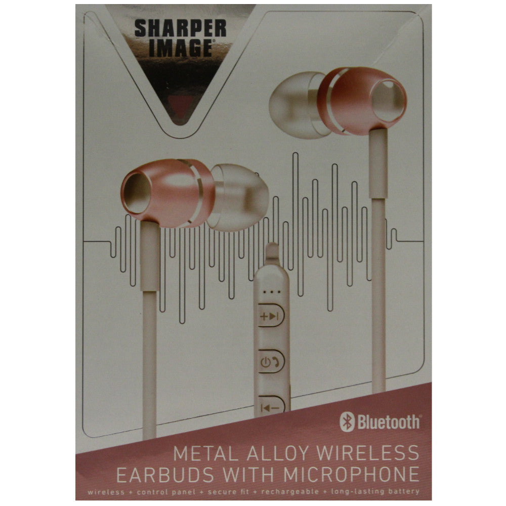 SHARPER IMAGE Pink Wireless Earbuds with Microphone, Metal Alloy Bluetooth Earbuds for Running, Gym, Workout & Travel - SBT554RG