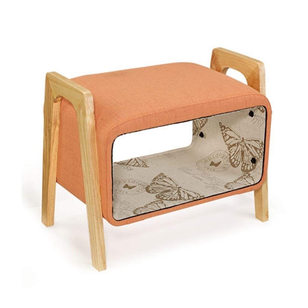 Multipurpose Storage Stool with Fabric Cushion Seat - Foldable Shoe Bench, Sofa Ottoman & Entryway Organizer for Living Room, Bedroom, Porch (Orange) - Perfect for Small Space Storage & Shoe Organization