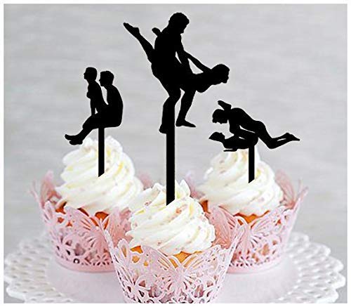 12 Pcs Silhouette Cupcake Toppers for Anniversary, Wedding & Birthday Parties - Fun Sex Positions Design for Adult Celebrations