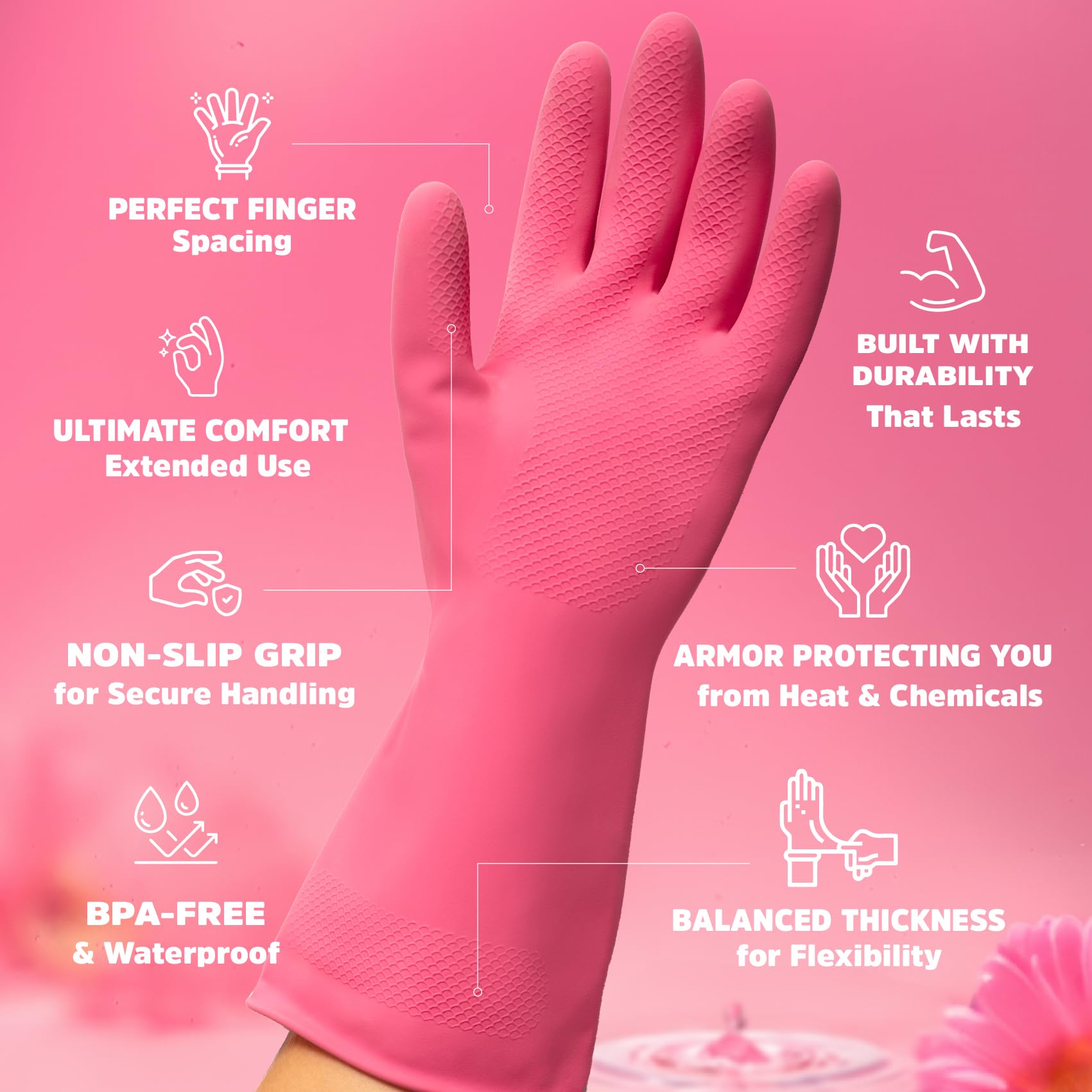 **Reusable Rubber Cleaning Gloves - 10 Pairs Medium Dishwashing Gloves for Kitchen, Washing Dishes & Household Chores (Pink) - Durable, Comfortable & Waterproof for Daily Cleaning Tasks**