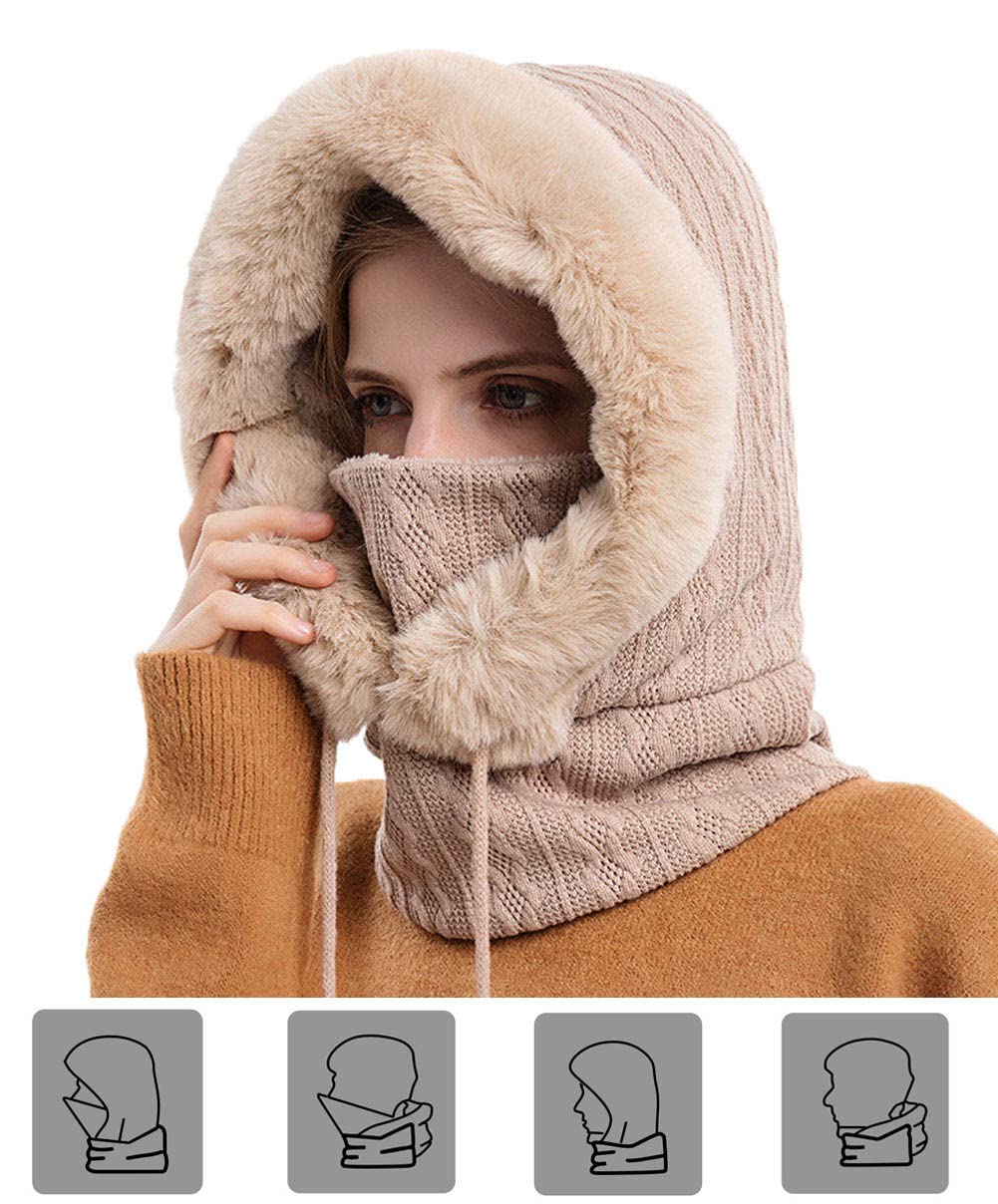Women's Fleece Ski Mask Balaclava - Winter Face Cover Hood with Neck Protection for Outdoor Sports, Skiing, Snowboarding & Dog Walking | Cold Weather Gear