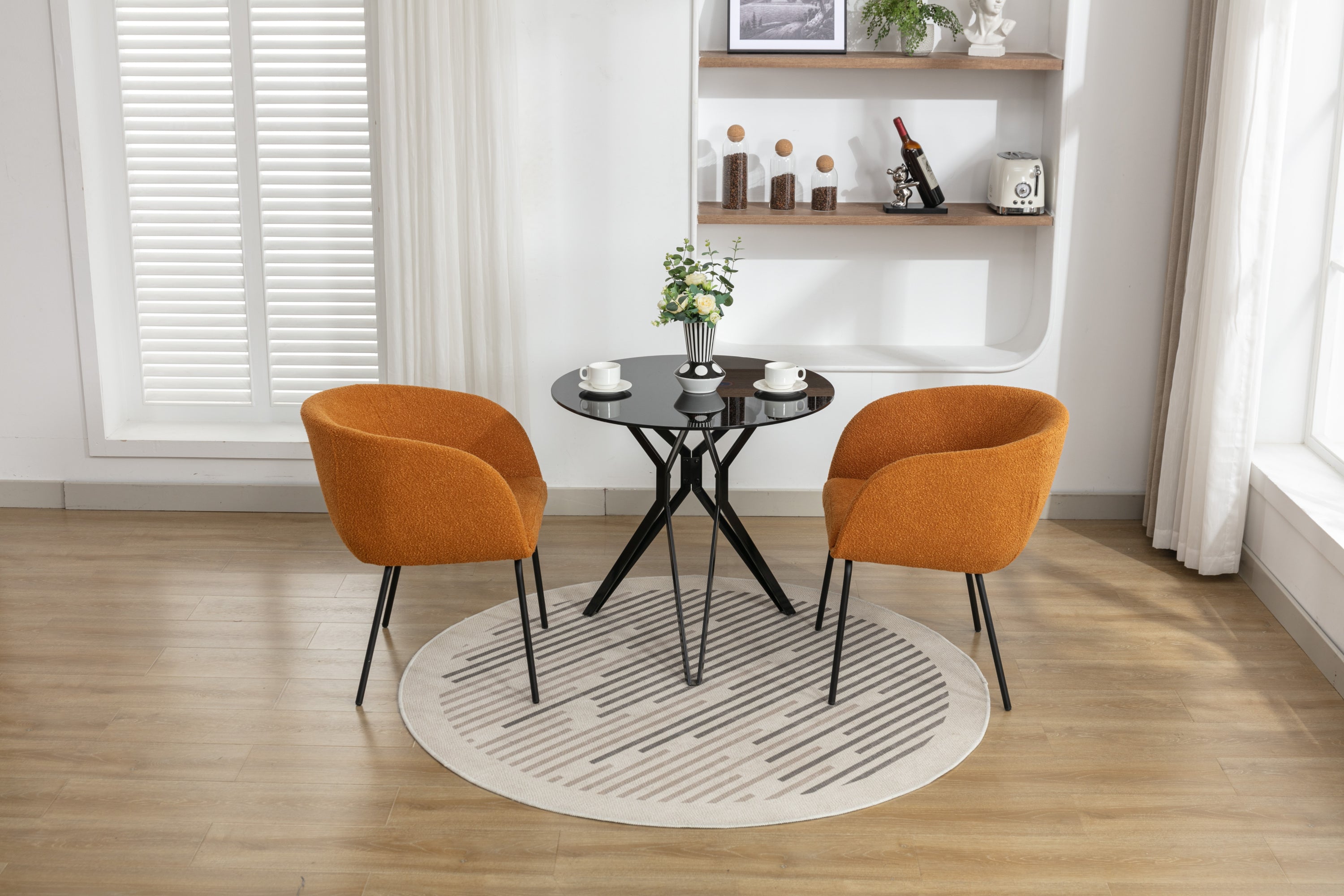Boucle Fabric Dining Chairs with Black Metal Legs - Set of 2, Modern Ginger Upholstered Side Chairs for Kitchen, Dining Room, and Office
