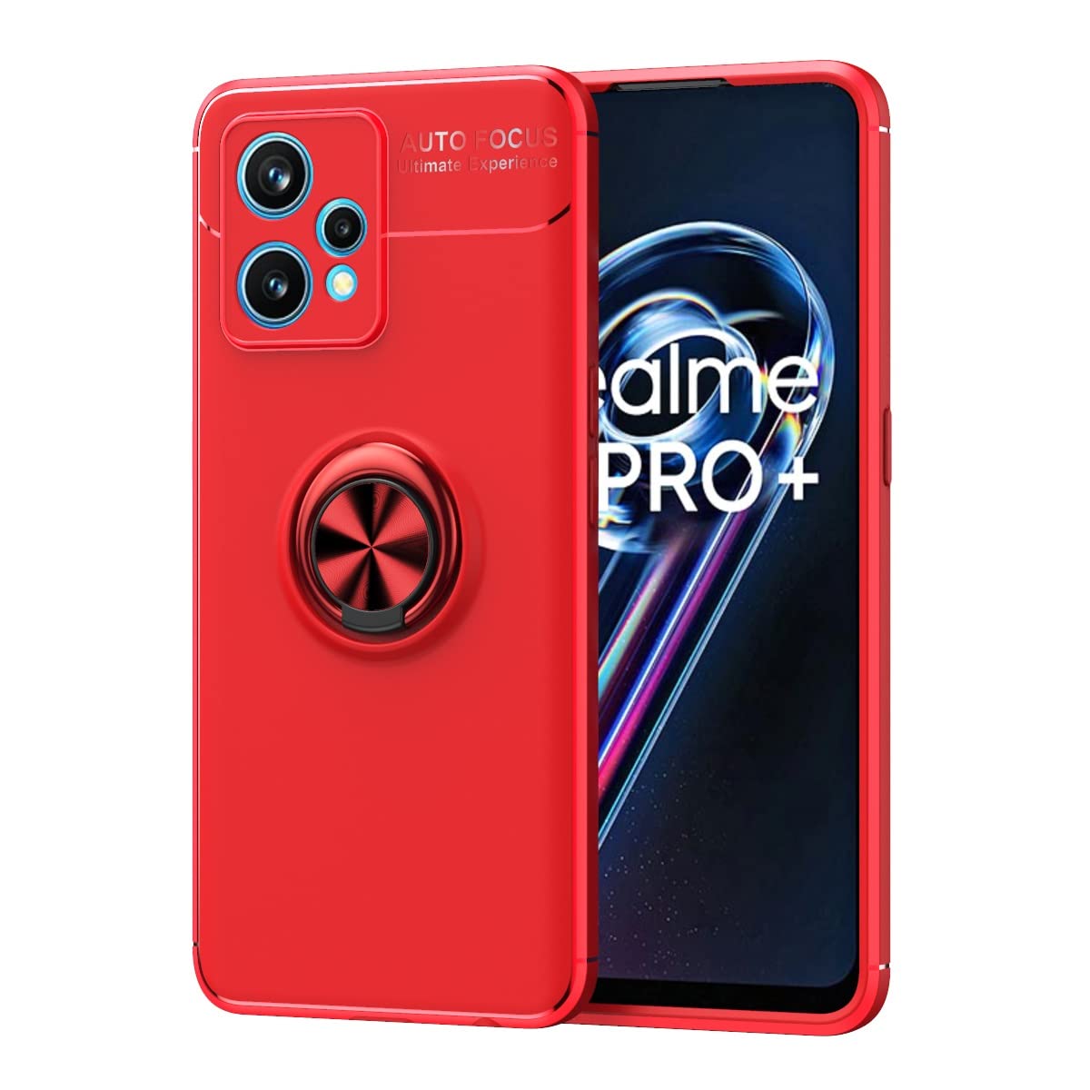 Oppo Realme 9 Pro Plus Phone Case - Slim Soft TPU Shockproof Cover with 360° Rotating Magnetic Ring & Kickstand | Heat Dissipation & Anti-Fall Protection (Red) | Perfect for Work, Travel & Outdoor Activities