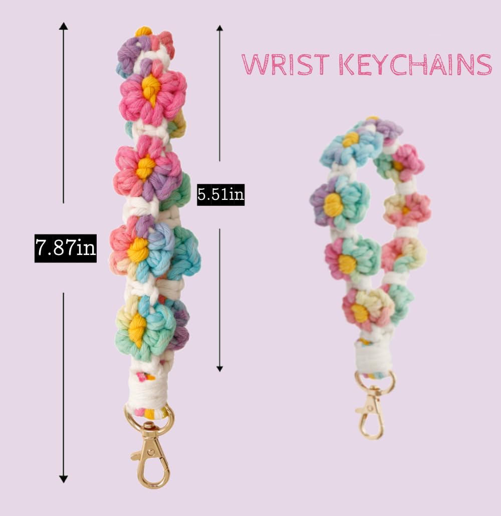 Boho Macrame Keychain for Women - Handmade Wrist Lanyard Keyring with Carabiner Clip | Cute Bracelet Holder & Car Key Chain for Everyday Use, Gifts, and Travel Accessories