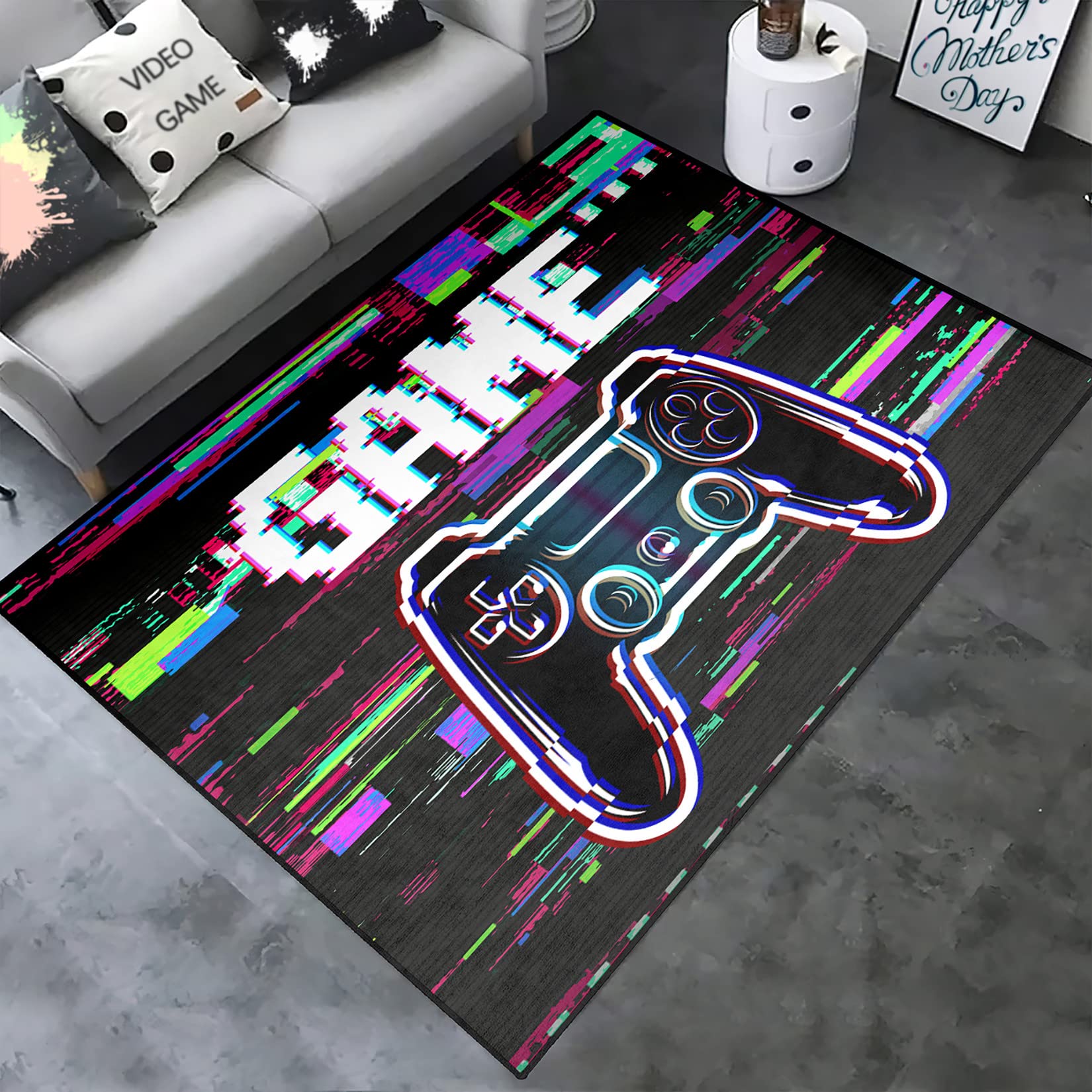 3D Printed Gaming Rugs for Boys & Teens - Video Game Controller Carpet 47x31 Inches - Soft Playroom Mat for Bedroom, Game Room Decor - Perfect for Fortnite, Minecraft & PS5 Gaming Sessions