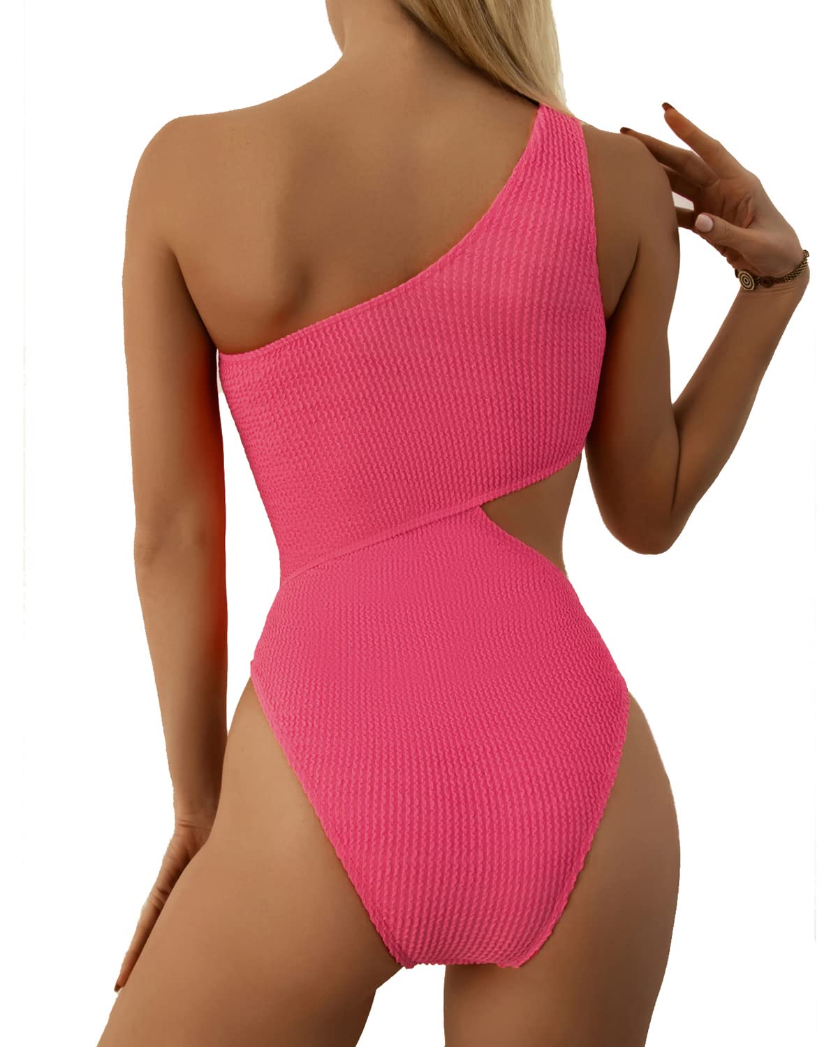 Limeeke Women's One Shoulder Cutout Monokini Swimsuit - Sexy Ribbed One Piece Bathing Suit for Beach, Pool Party & Summer Vacation