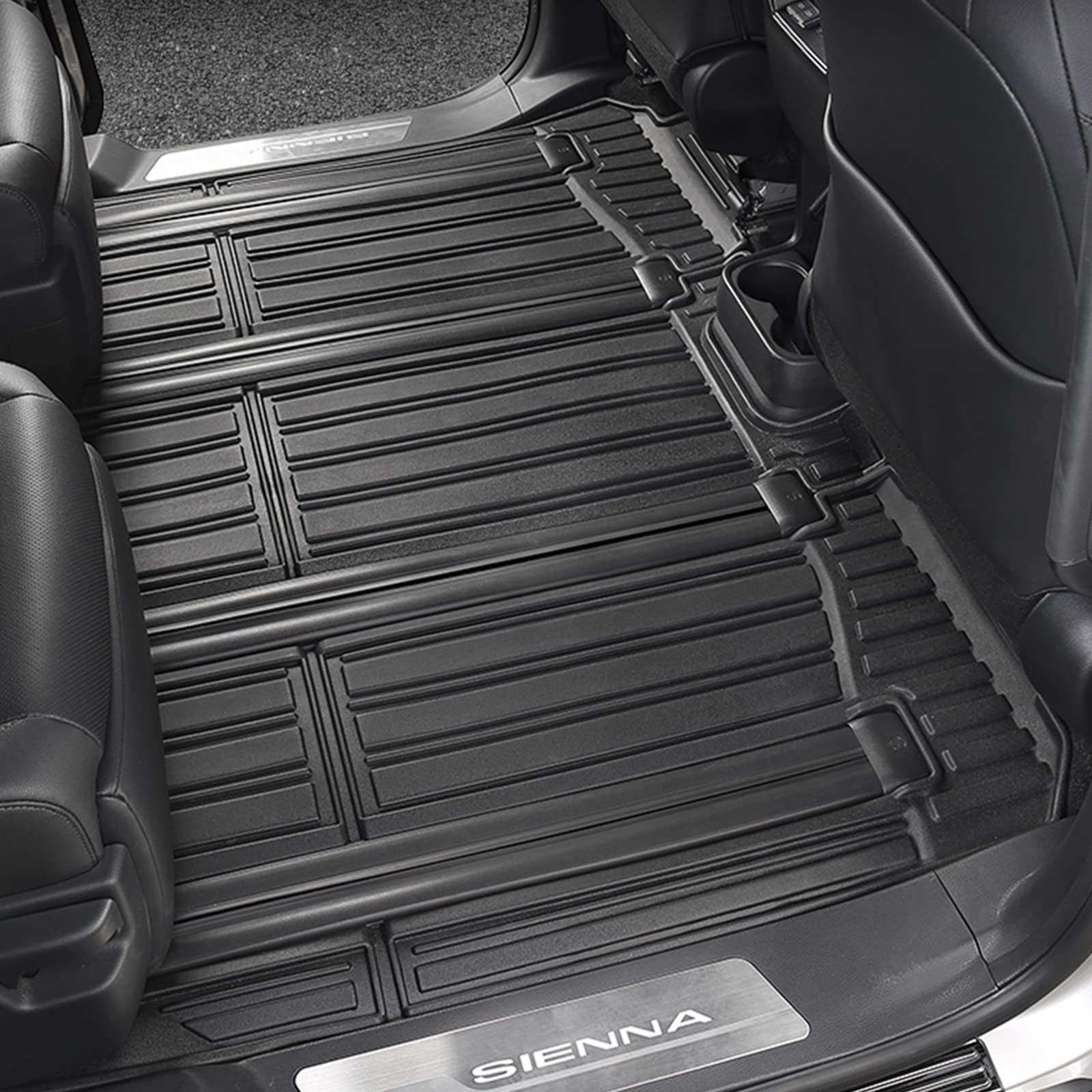 All-Weather Car Floor Mats & Cargo Liner for Toyota Sienna 2021-2025 (7-Seater with Spare Tire) - 3rd Row & Trunk Protection - Durable Black Rubber Mats - Perfect for Family Road Trips, Daily Commutes & Outdoor Adventures