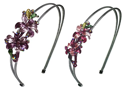 Crystal Flower Headband for Women - Adjustable Metal Hair Band with Rose Design (Purple) - Perfect for Weddings, Parties, and Special Occasions