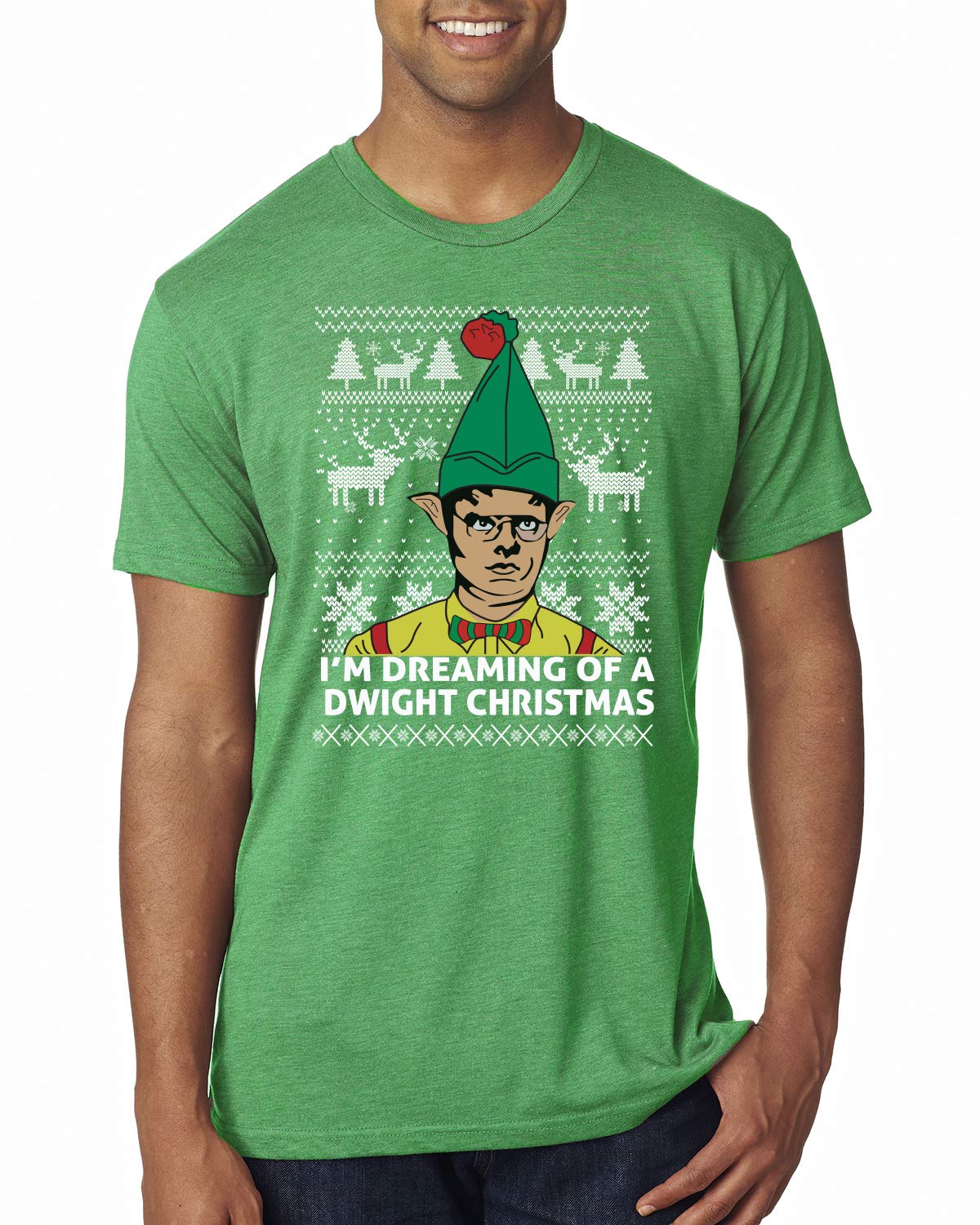 Dwight Christmas Ugly Sweater for Men - Premium Tri-Blend T-Shirt | The Office Holiday Gift, Festive Party Outfit, Funny Christmas Costume