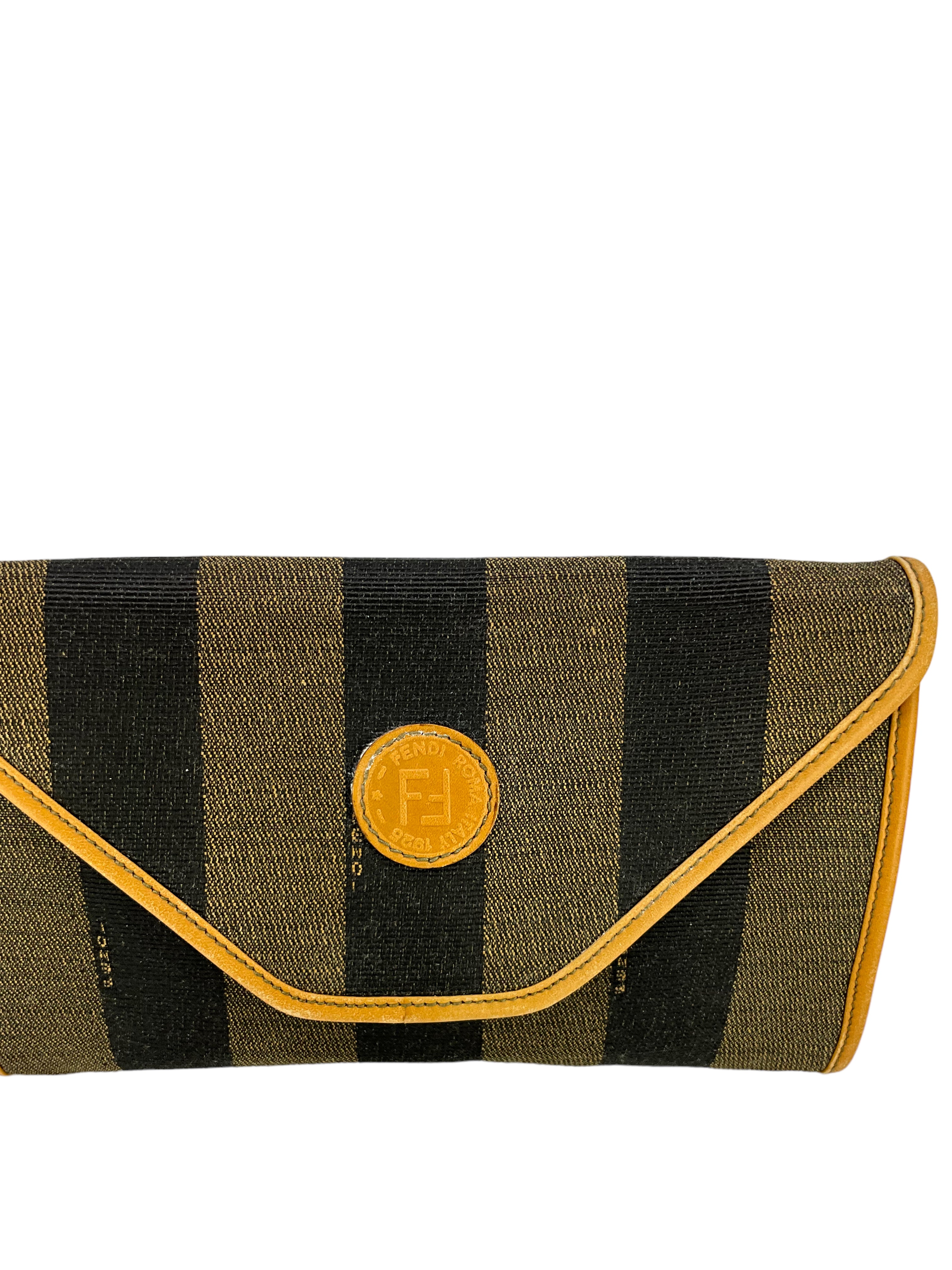 FENDI Vintage Vinyl Pequin Striped Envelope Clutch Bag for Women | Luxury Designer Handbag for Evening Parties & Special Occasions