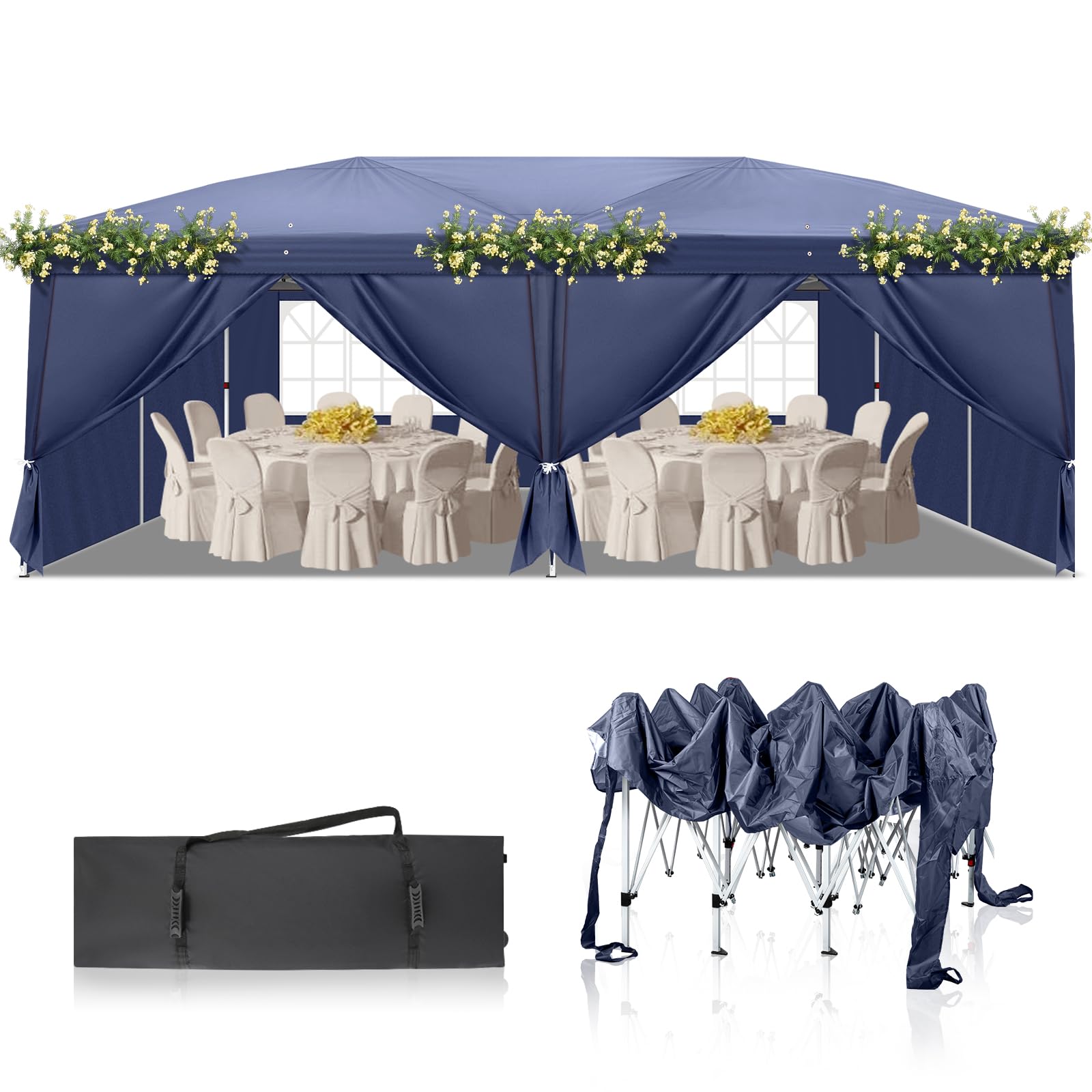 Outvita 10x20ft Pop Up Canopy Tent with 6 Sidewalls - Easy Setup Portable Shelter for Outdoor Events, Parties, Weddings, Birthdays & Graduations (Blue) | Perfect for Backyard BBQs, Farmers Markets, Beach Trips and Camping