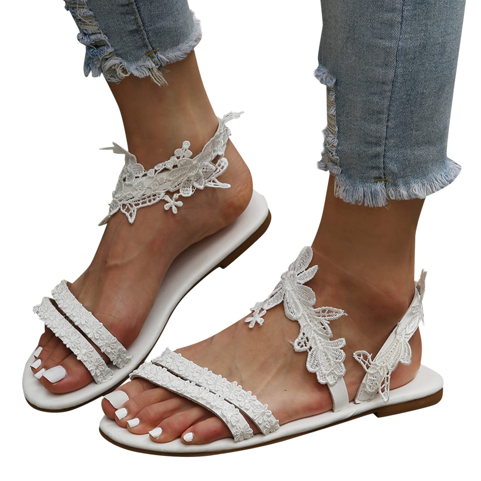 Women's AODONG Roman Flat Flower Sandals - Casual Beach Slippers for Girls & Women - Perfect for Wedding, Vacation and Summer Outfits