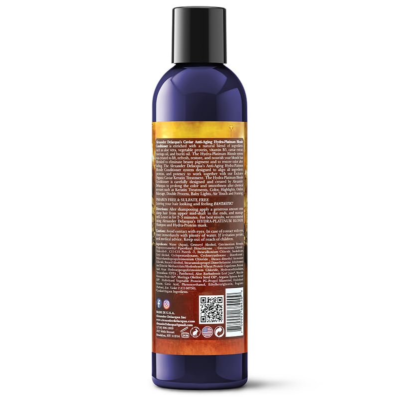 Delacqua Alexander Blonde Conditioner with Caviar - 8oz Hydrating Hair Treatment for Blonde & Highlighted Hair | Salon-Quality Care for Dry, Damaged Hair at Home