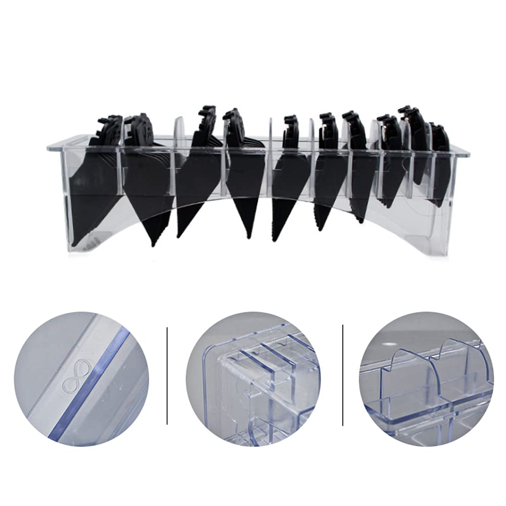 ANGGREK Hair Clipper Guard Holder & Storage Box - 10-Piece Clipper Comb Organizer with Positioning Caliper - Perfect for Barbershops & Home Hair Cutting Kits