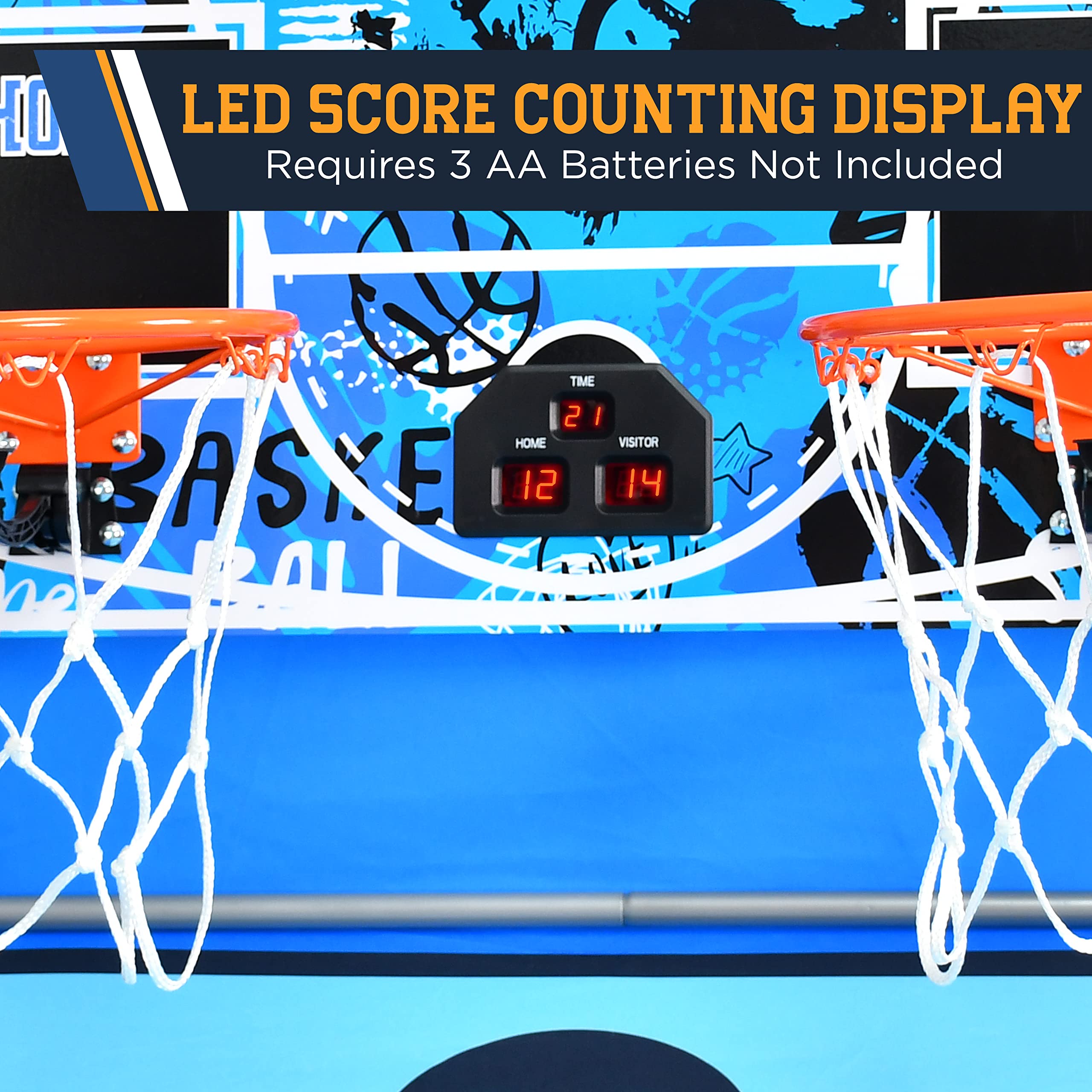 SereneLife Arcade Basketball Game - Indoor Shootout with Heavy Duty Foldable Dual Hoop, Electronic Shot Scoreboard & Play Timer - Pre-Assembled Frame for Home, Office & Game Room Fun