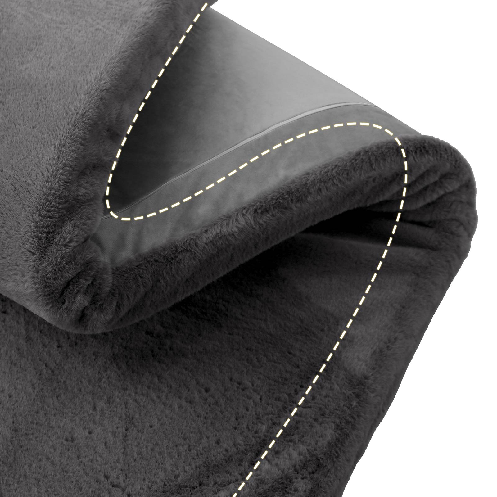 MAXYOYO Faux Fur Removable Futon Mattress - Soft Fluffy Couch Bed for Lounging, Napping & Sleeping - Dark Grey | Perfect for Living Room, Dorm, Guest Room & Home Decor