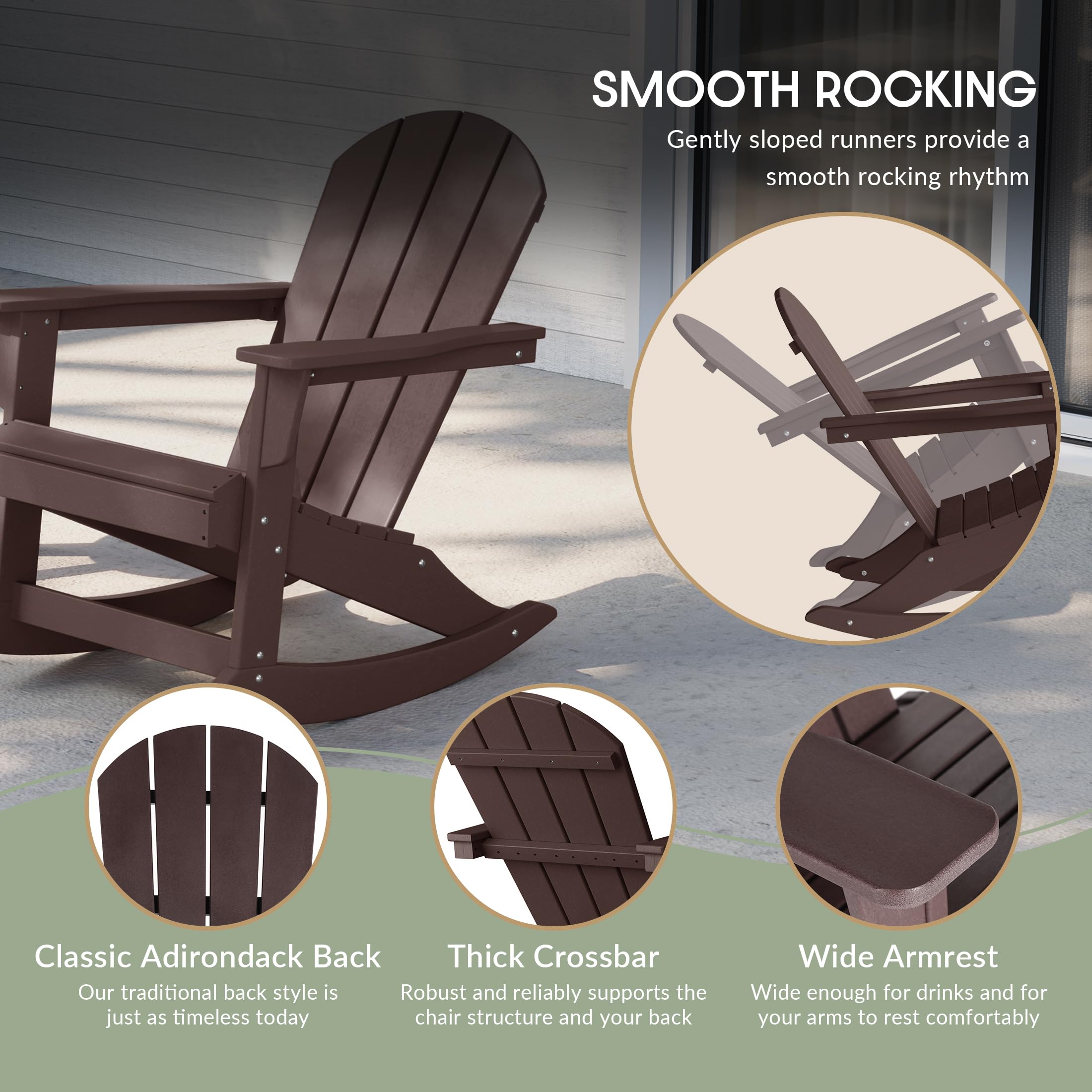 WestinTrends Malibu Outdoor Poly Adirondack Rocking Chair - Weather-Resistant Patio Furniture, Dark Brown - Perfect for Backyard, Garden, and Poolside Relaxation