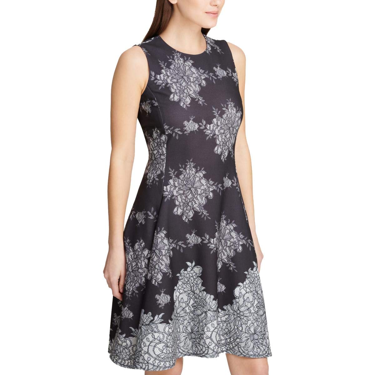 DKNY Women's Printed Fit & Flare Dress for Work - Black & White (Size 8) | Office Wear, Business Casual, Cocktail Party & Special Occasion Outfit