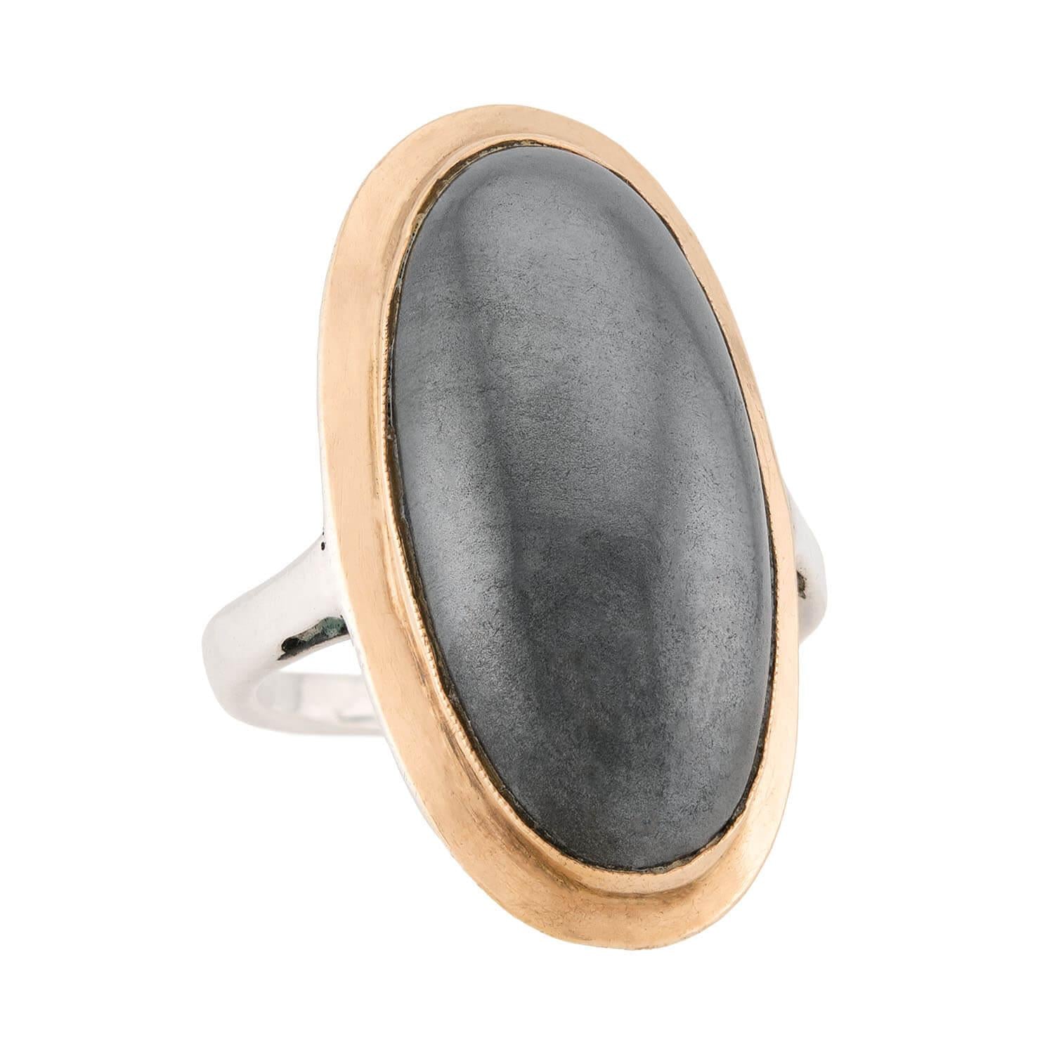 Vintage French Sterling Silver 18k Gold Hematite Ring for Women - Elegant Statement Jewelry for Parties, Weddings & Special Occasions