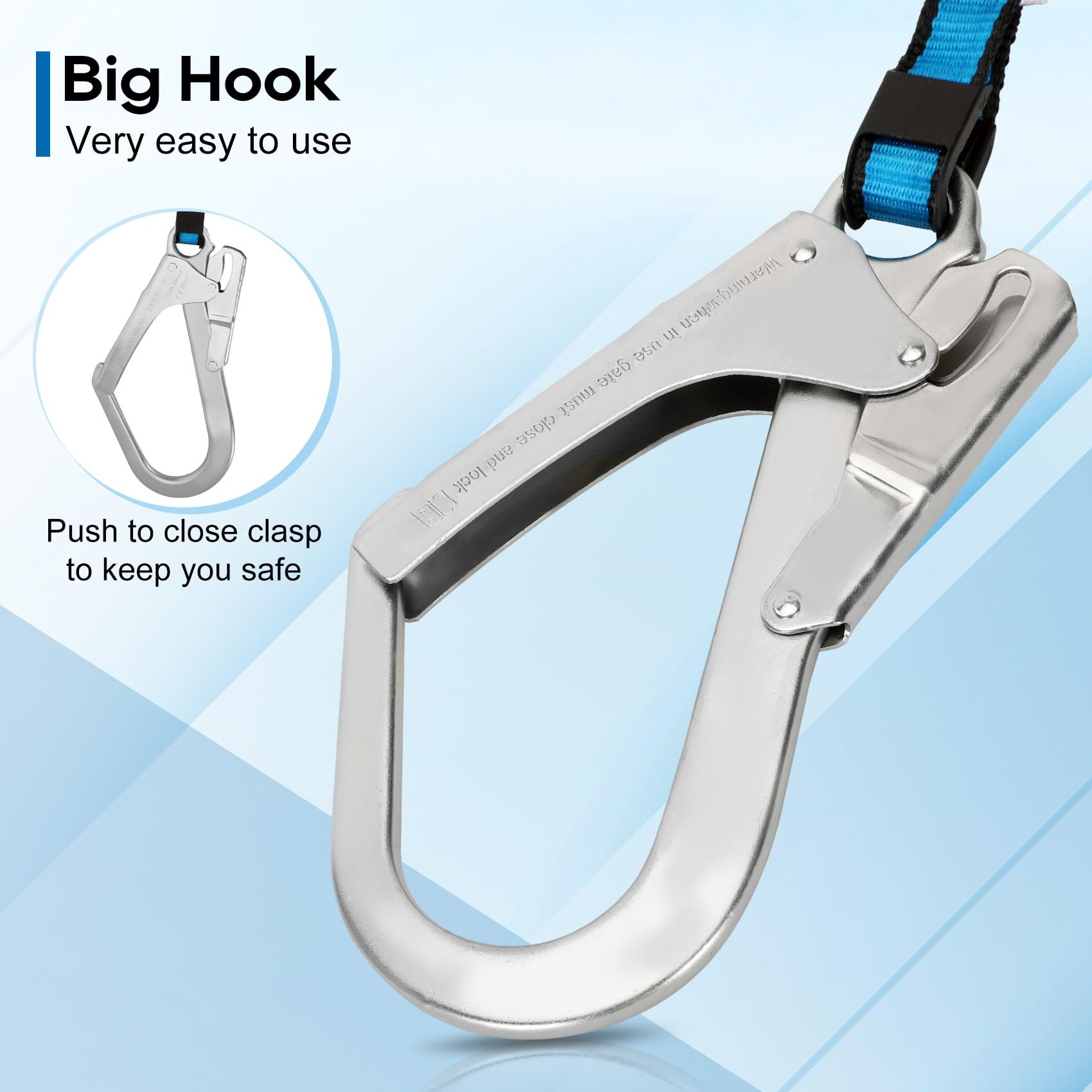 6 ft Dual Leg Self-Retracting Lifeline Web Lanyard with Twin Big Rebar Hooks & Shock Absorbers - OSHA Compliant Fall Protection for Roofing, Construction & Industrial Work Safety