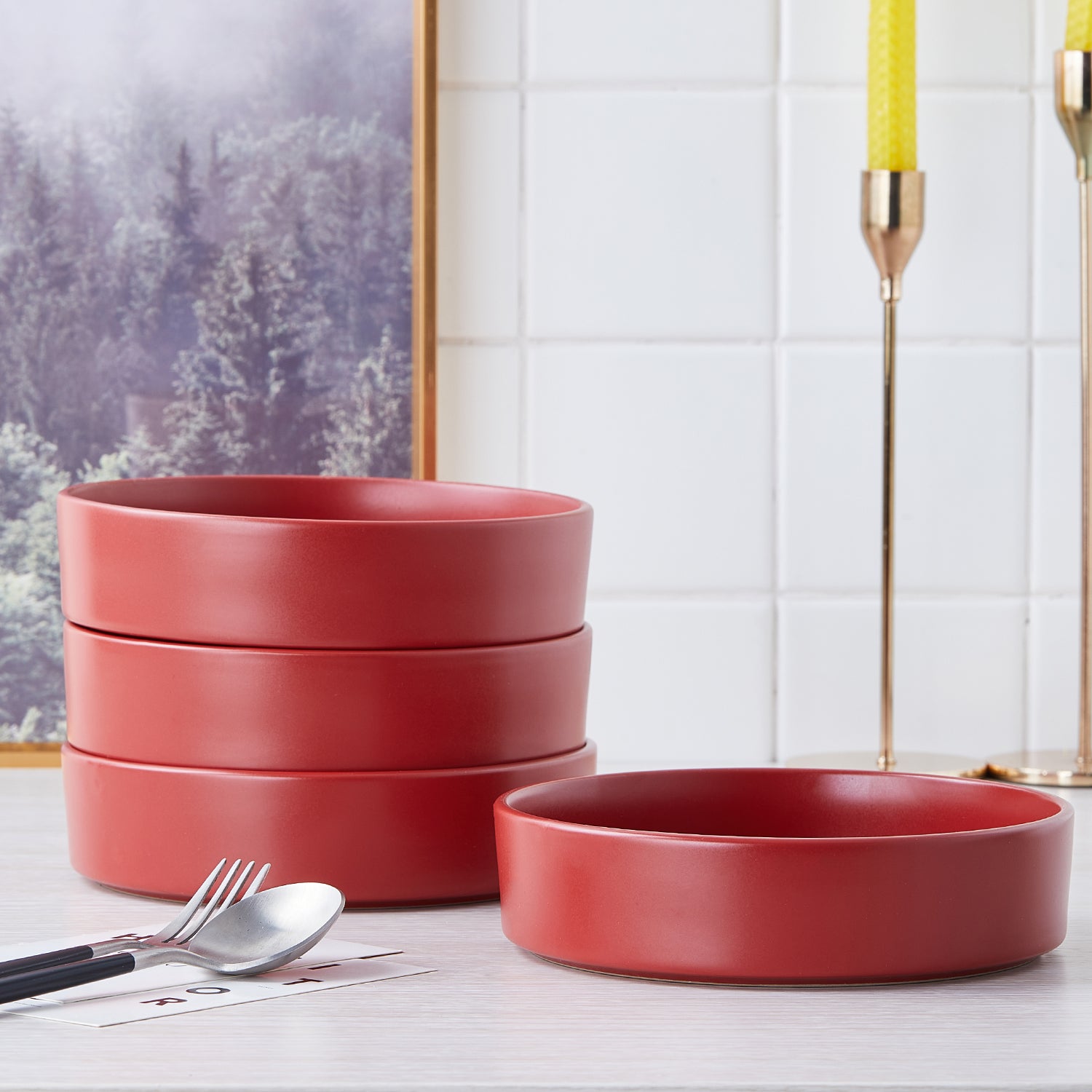 Premium Cleo Stoneware Dinnerware Set - Elegant Red Ceramic Plates, Bowls & Mugs - Durable Stoneware for Everyday Dining & Entertaining - Perfect for Family Meals, Dinner Parties & Restaurant-Style Presentation