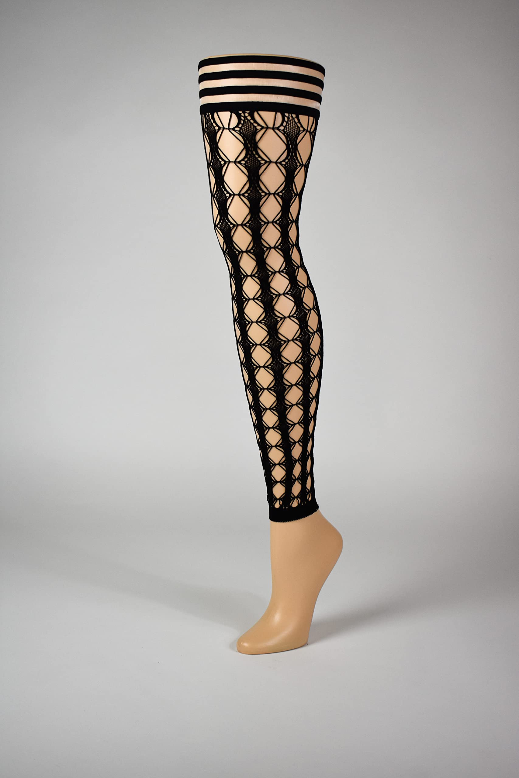 Kix'ies Thigh High Stockings for Women - No Slip Grip Stay Up Thigh Bands, Sexy Lingerie & Hosiery (Black Circle Fishnet Footless Style 1340B) - Perfect for Date Night, Cosplay & Fashion Outfits