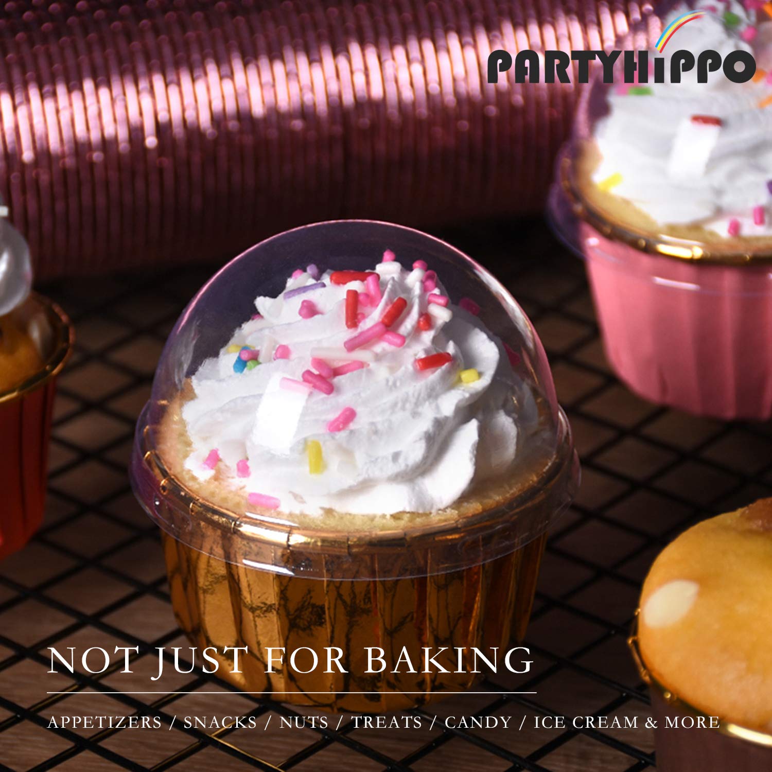 50-Pack Rose Gold Disposable Foil Cupcake Liners - 3.5 Oz Baking Cups for Muffins, Cupcakes & Desserts | Premium Aluminum Ramekin Holders for Parties, Weddings & Home Baking