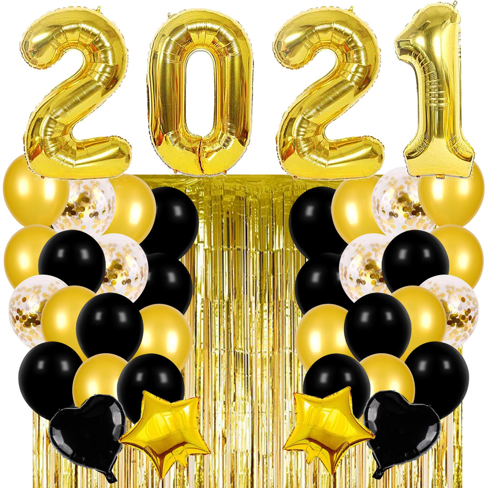 JOYYPOP 40 Inch 2021 Graduation Balloons - Latex Balloon Decorations & Foil Fringe Curtain for New Year's Eve Party, Graduation Ceremony, Birthday Celebration (Black) - Perfect for Wall Decor, Photo Backdrops & Festive Events