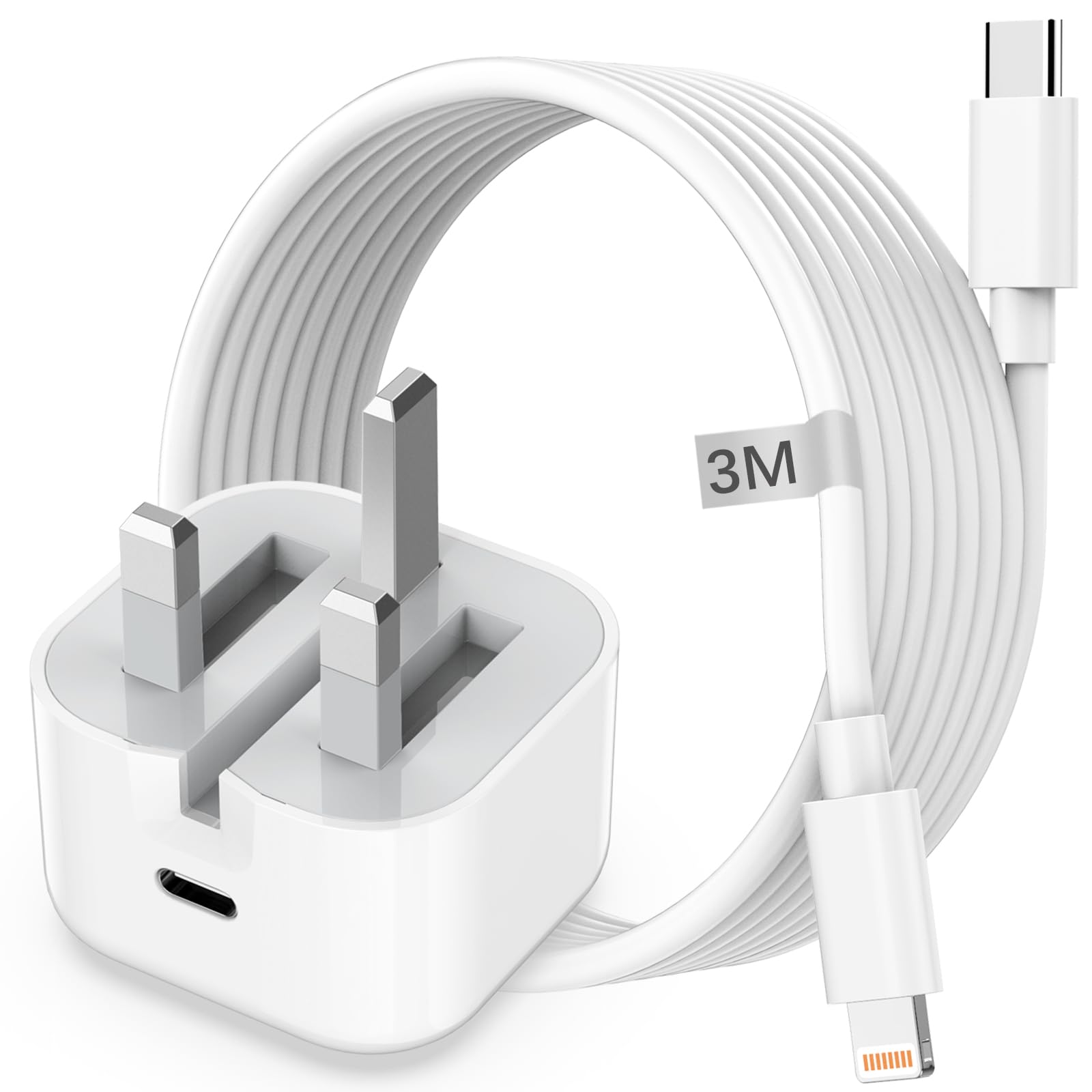 Apple MFi Certified 20W Fast Charger with 3M USB-C to Lightning Cable - Fast Charging for iPhone 14/13/12 Pro Max/Mini/11/XS/SE/8 - Perfect for Home, Office & Travel