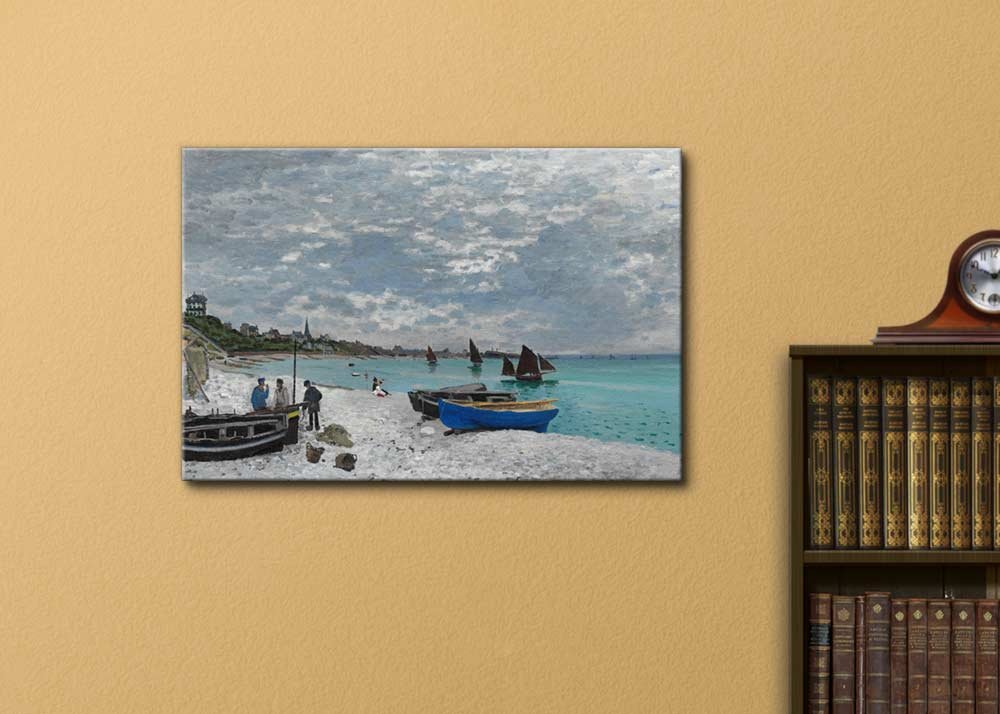 Claude Monet The Beach at Sainte-Adresse Canvas Print - 32x48 Inch Famous Painting Reproduction Wall Art - Perfect for Living Room, Bedroom & Office Decor
