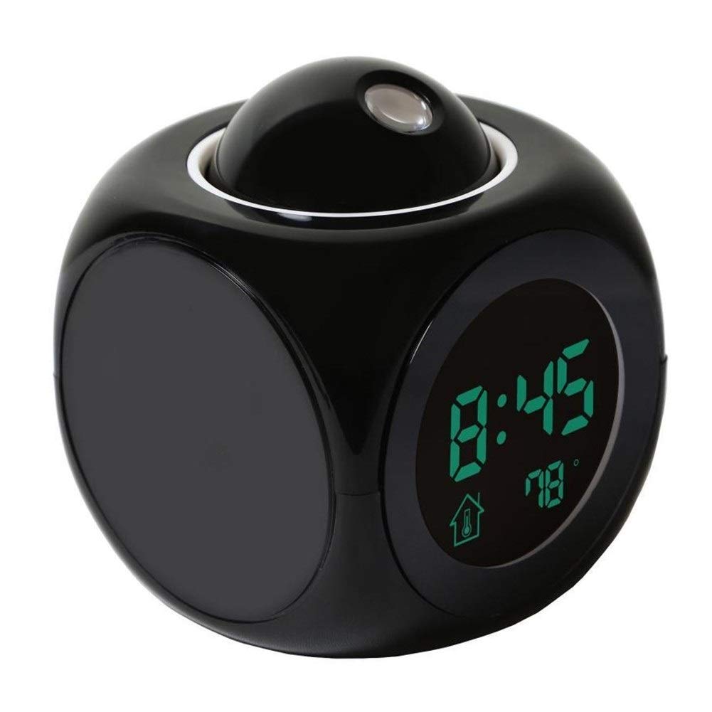 Modern Stylish Digital Alarm Clock with LCD Display, LED Backlight, Snooze Function & Weather Projector - Perfect for Bedroom, Office, Travel (Black)