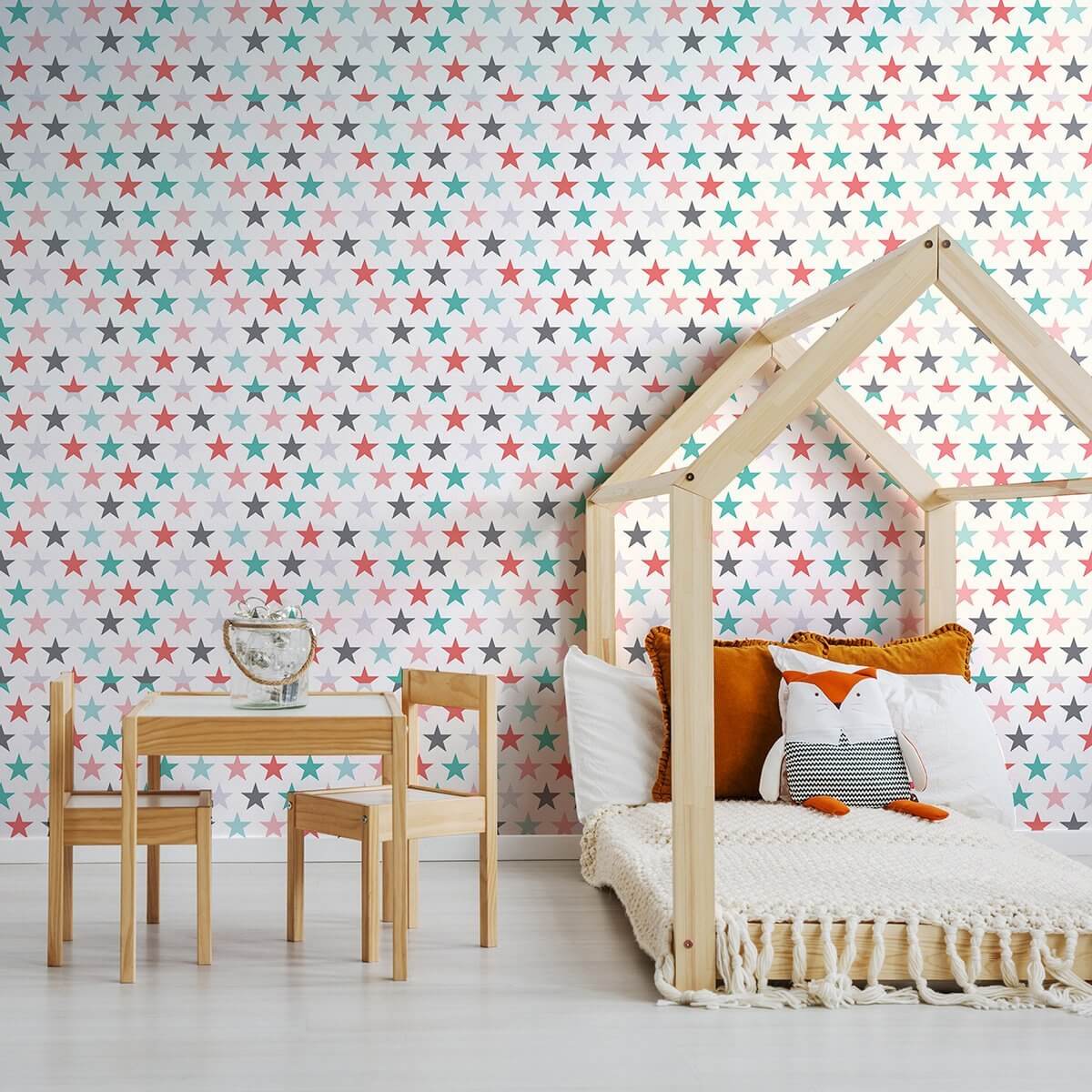 Pink and Green Geometric Baby Peel and Stick Removable Wallpaper 9455 - Self-Adhesive Nursery Wall Decor for Girls & Boys Rooms, Easy to Install & Remove