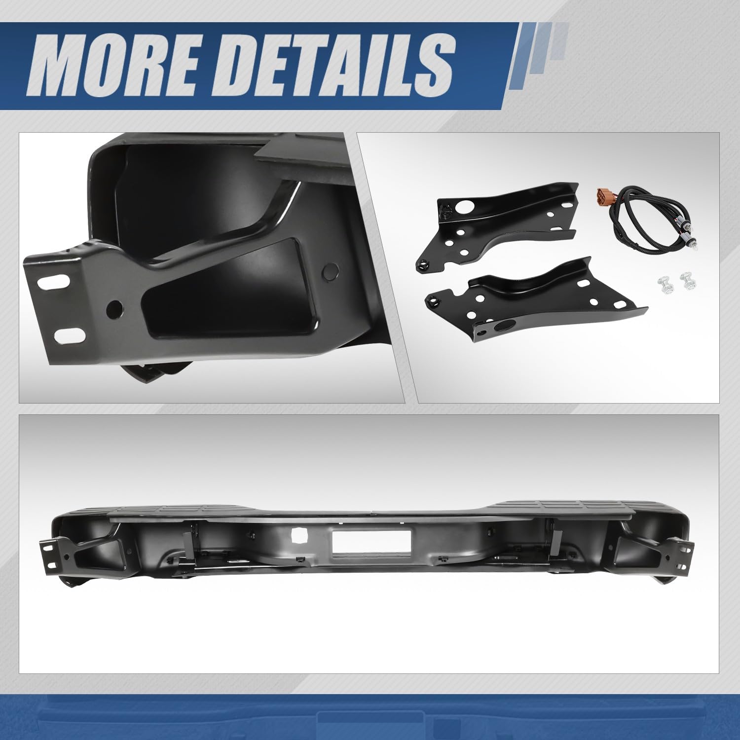 Auto Dynasty Rear Step Bumper Assembly for 1999-2006 Chevy Silverado & GMC Sierra 1500/2500 | 2007 1500 Classic Fleetside/Styleside | Black Powder Coated | w/License Plate Lights | No Parking Sensor Hole | Heavy Duty Truck Accessory for Off-Road & Towing