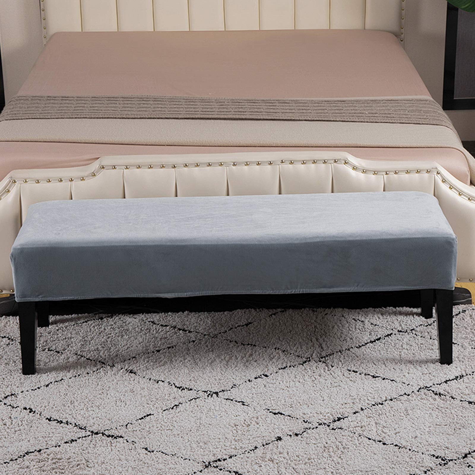 Stretch Washable Velvet Dining Bench Cover - Sliver Gray Rectangle Bench Seat Slipcover for Dining Room, Living Room, Kitchen | Waterproof & Anti-Slip | Perfect for Home Decor, Parties & Daily Use