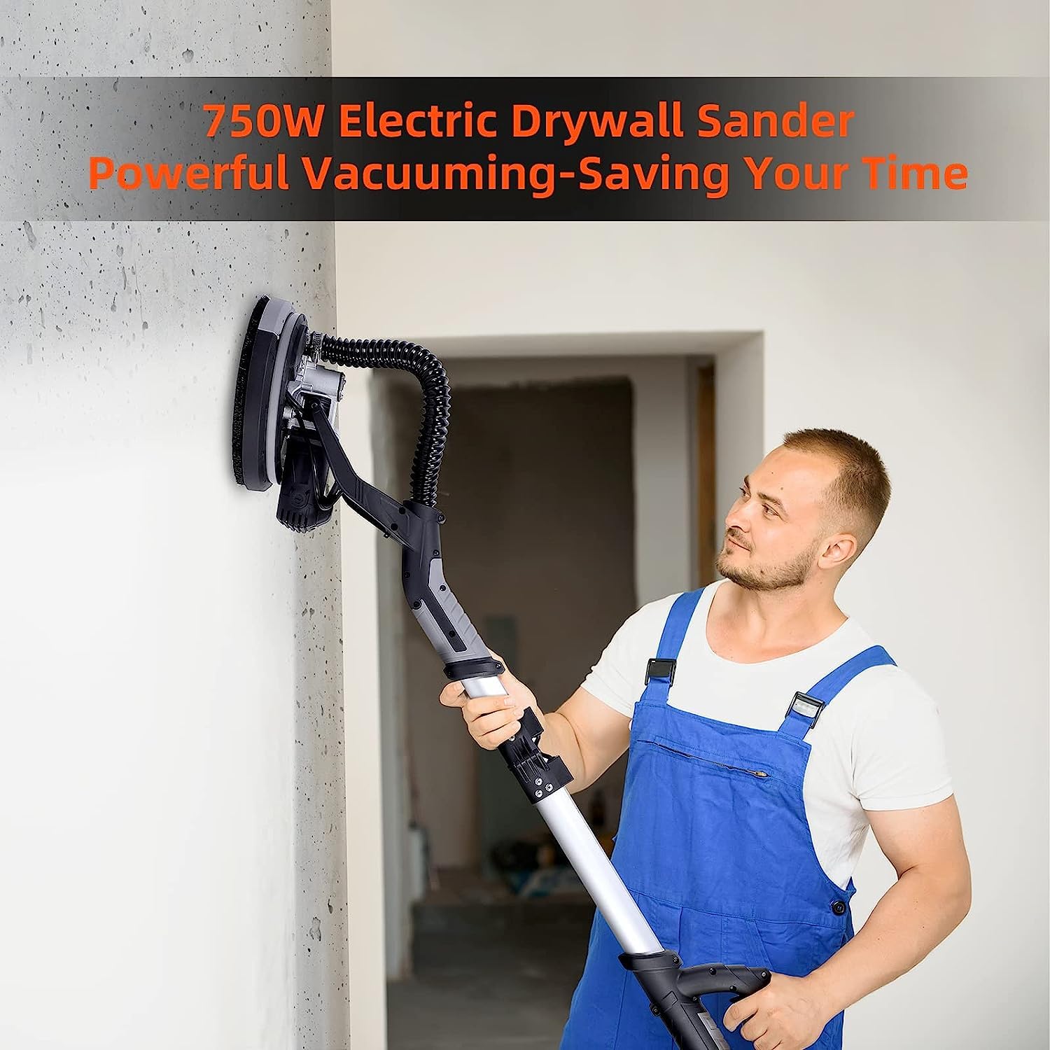 750W Electric Drywall Sander with LED Light - 7 Speed Adjustable (900-1800 RPM) - Includes 14 Sanding Discs & Extendable Handle - Perfect for Home Renovation, Wall Smoothing & Professional Drywall Finishing
