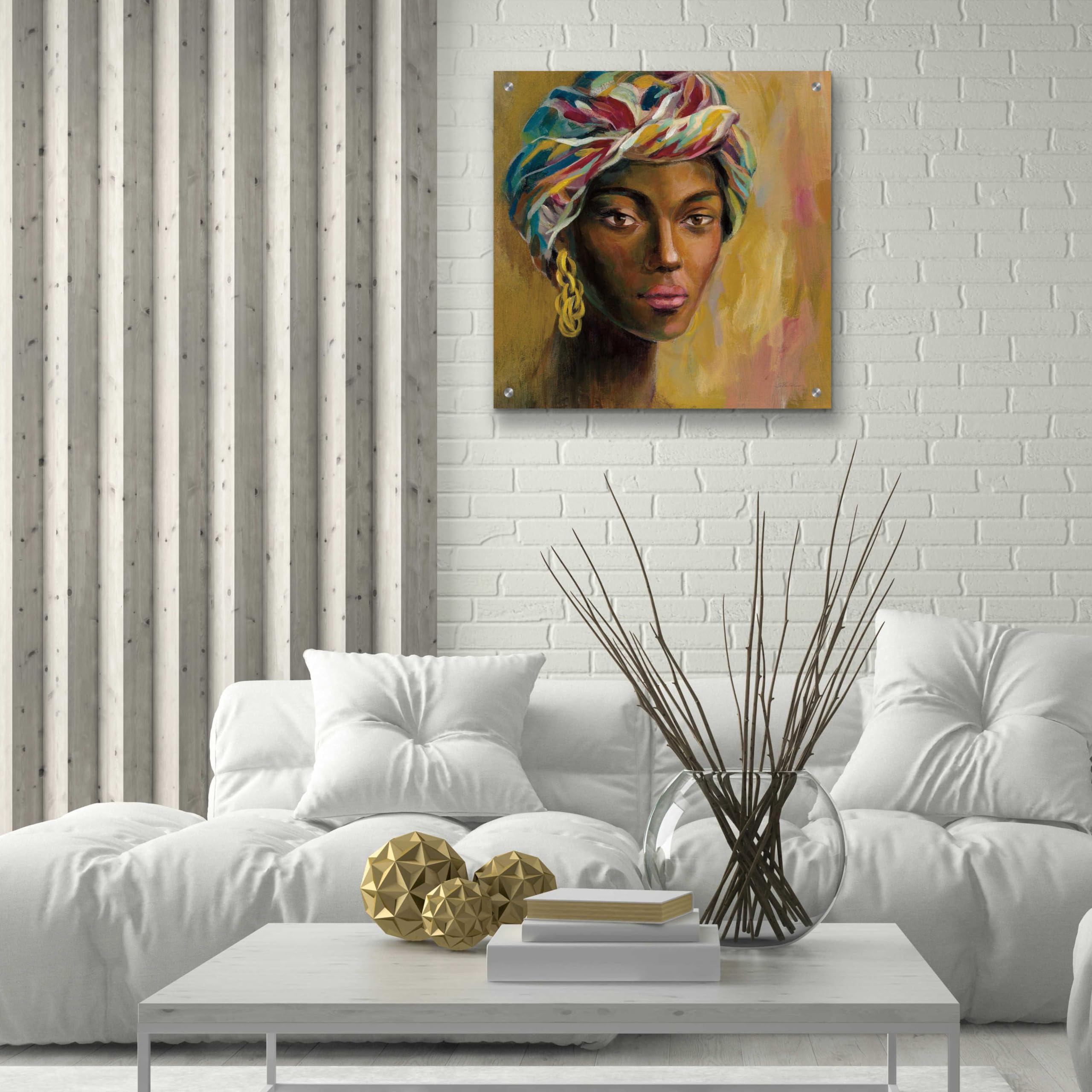 African Face I by Silvia Vassileva - 24x24 Inch Acrylic Glass Wall Art Painting, Modern Abstract Home Decor for Living Room, Bedroom & Office