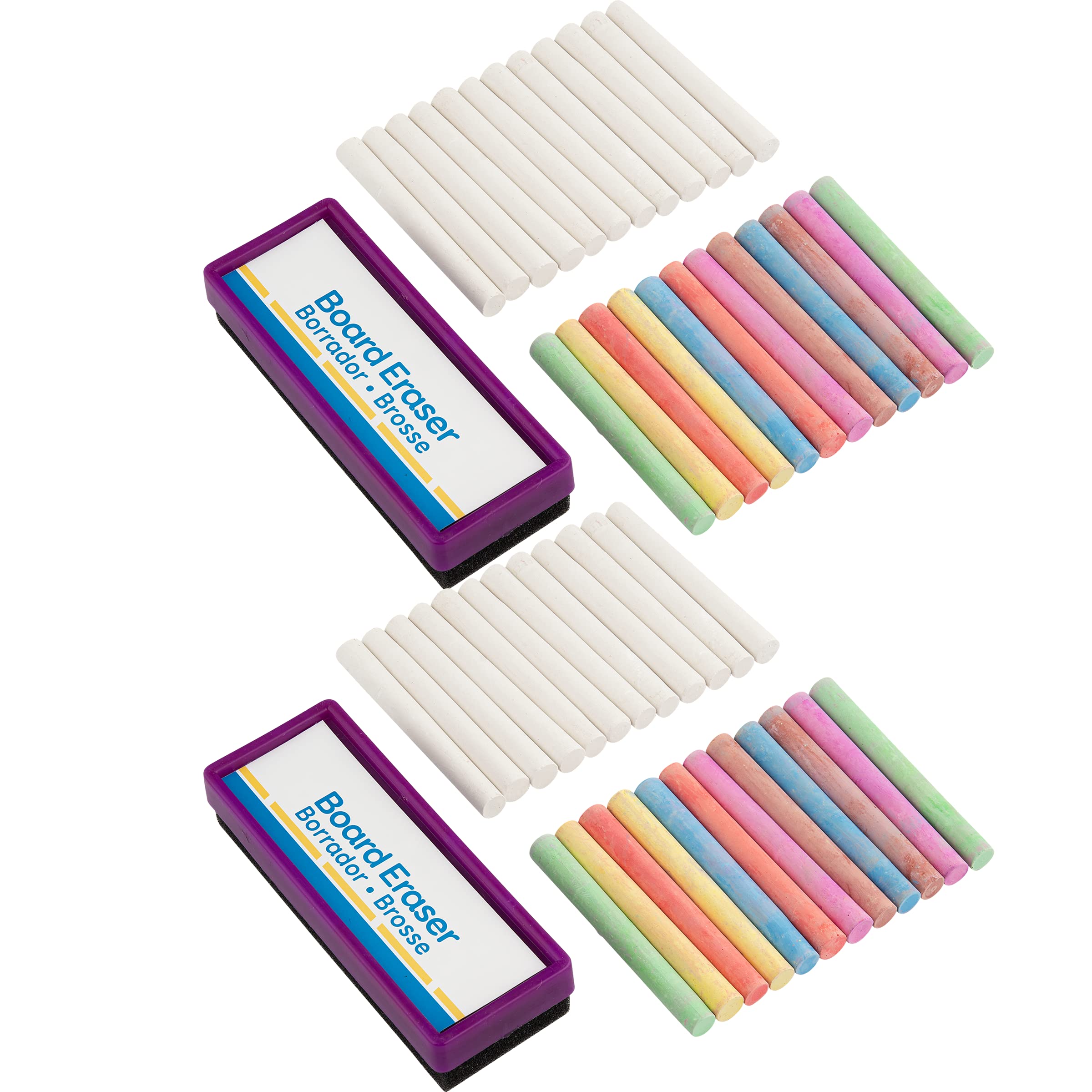 Emraw Dustless Non-Toxic Chalk - 12 Vibrant Colors with Eraser, 25 Sticks per Pack (2-Pack) - Perfect for School, Office, Sidewalk Art & Home Chalkboards | Safe for Kids & Classrooms