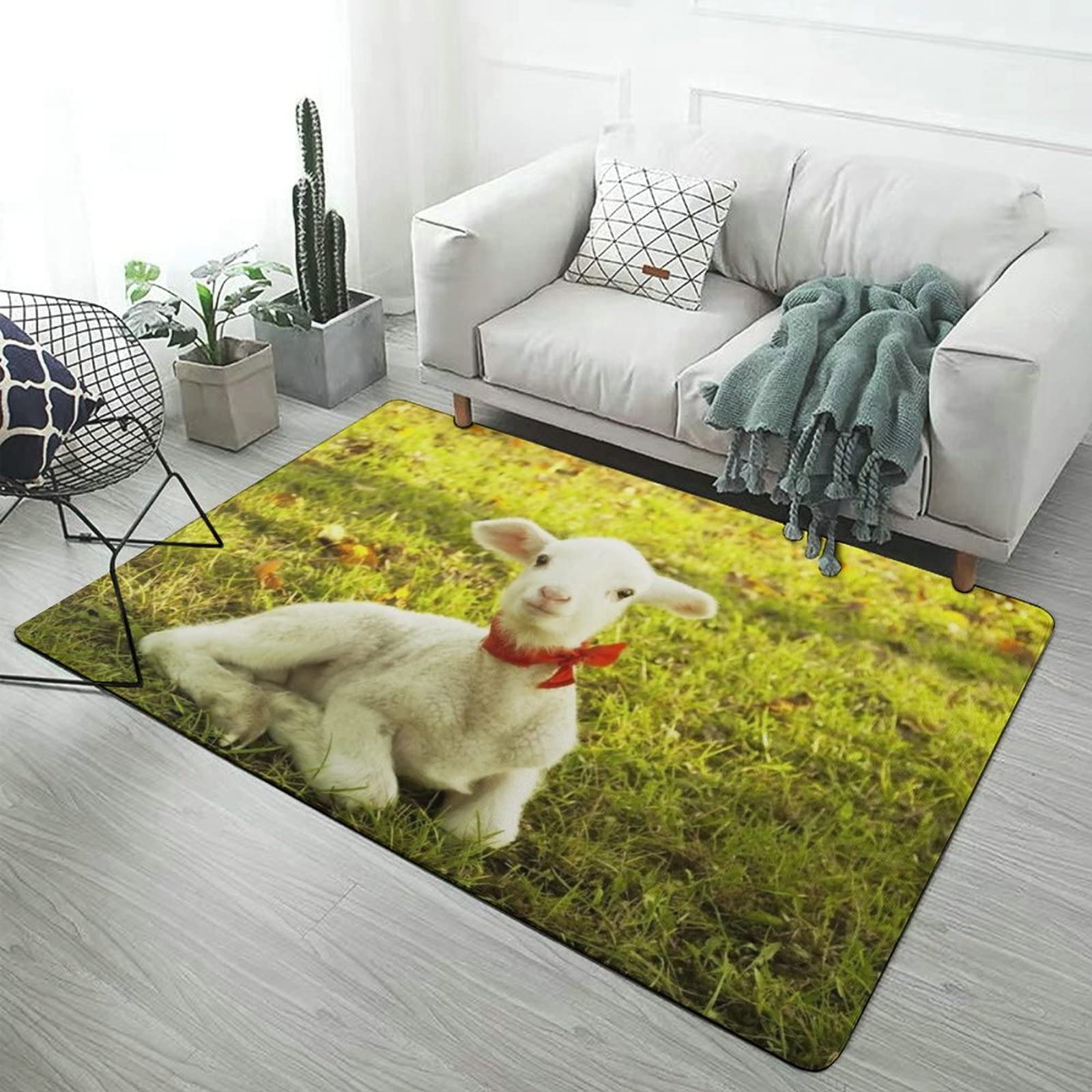 Soft Non-Slip Sheep Goat Animal Print Area Rug - 3x5ft Foldable Kids Floor Mat for Nursery, Bedroom, Playroom & Dorm Decor | Cute Home Accent for Girls & Teens