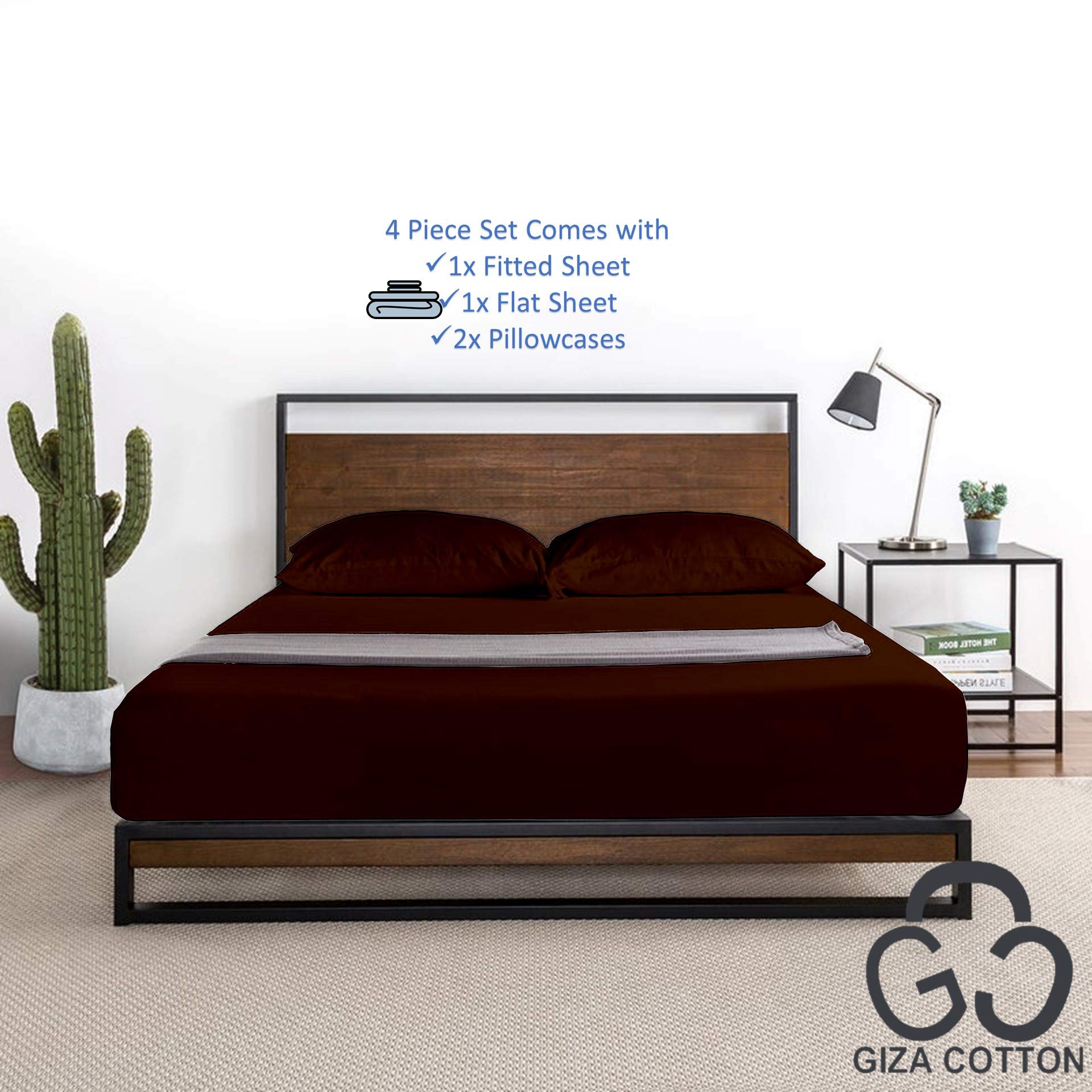 Luxury 100% Giza Egyptian Cotton Sheets Set - 4PC Extra Deep Pocket (22