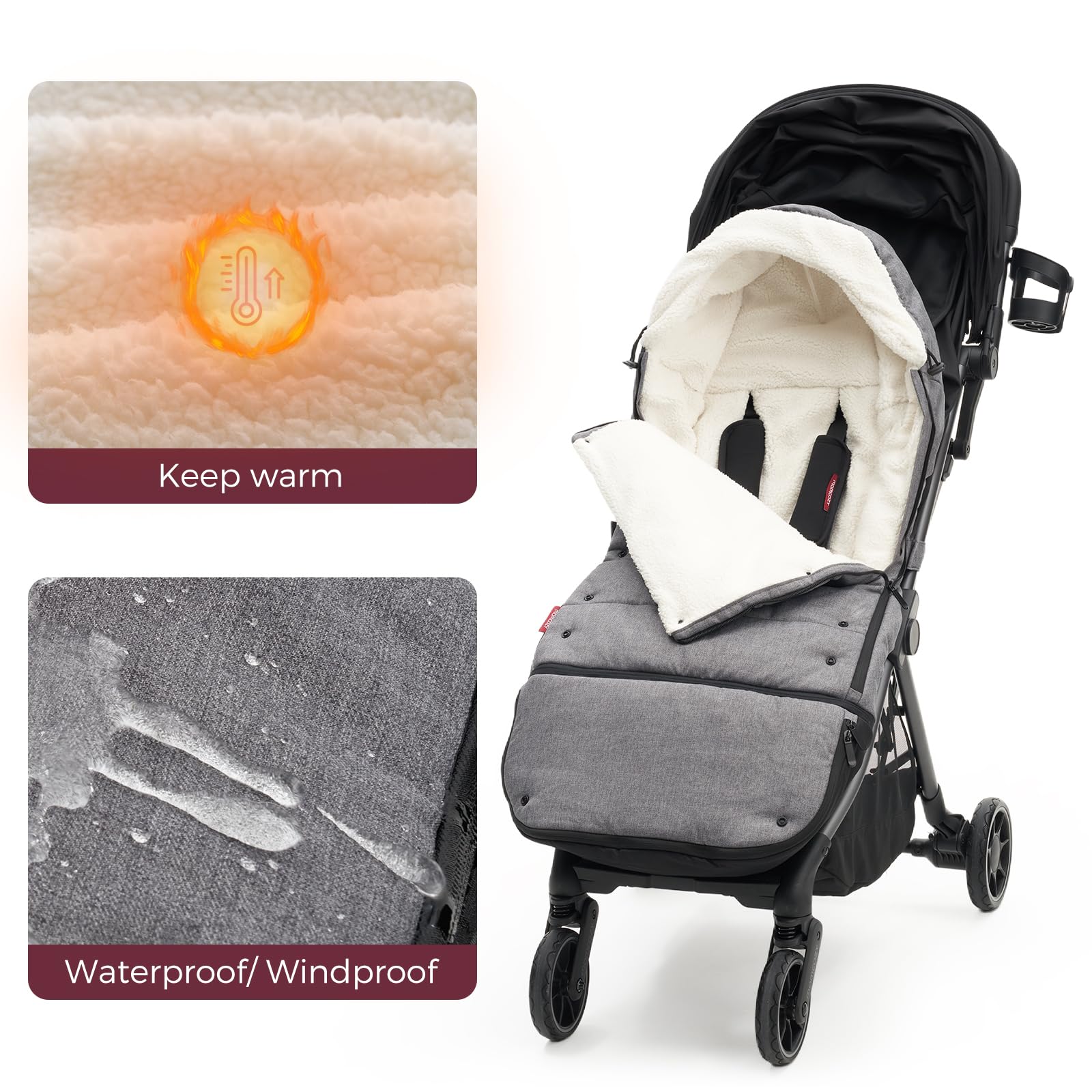 Momcozy Universal Stroller Footmuff - Weatherproof & Warm Winter Bunting Bag with Extendable Cover & Adjustable Buckle | Perfect for Cold Weather Strolls, Baby Walks, and Outdoor Adventures